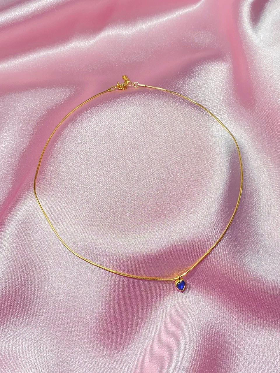 925 Ayar Gümüş Gold Lacivert Kalpli Choker