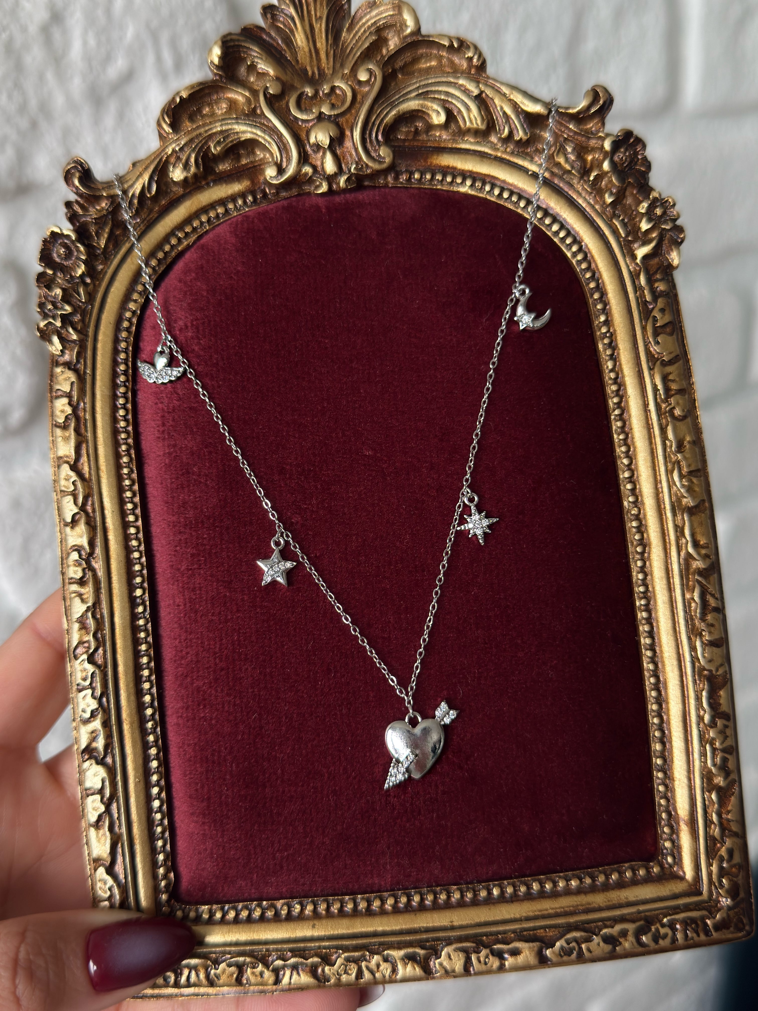 Çelik Silver Charm Detaylı Kolye