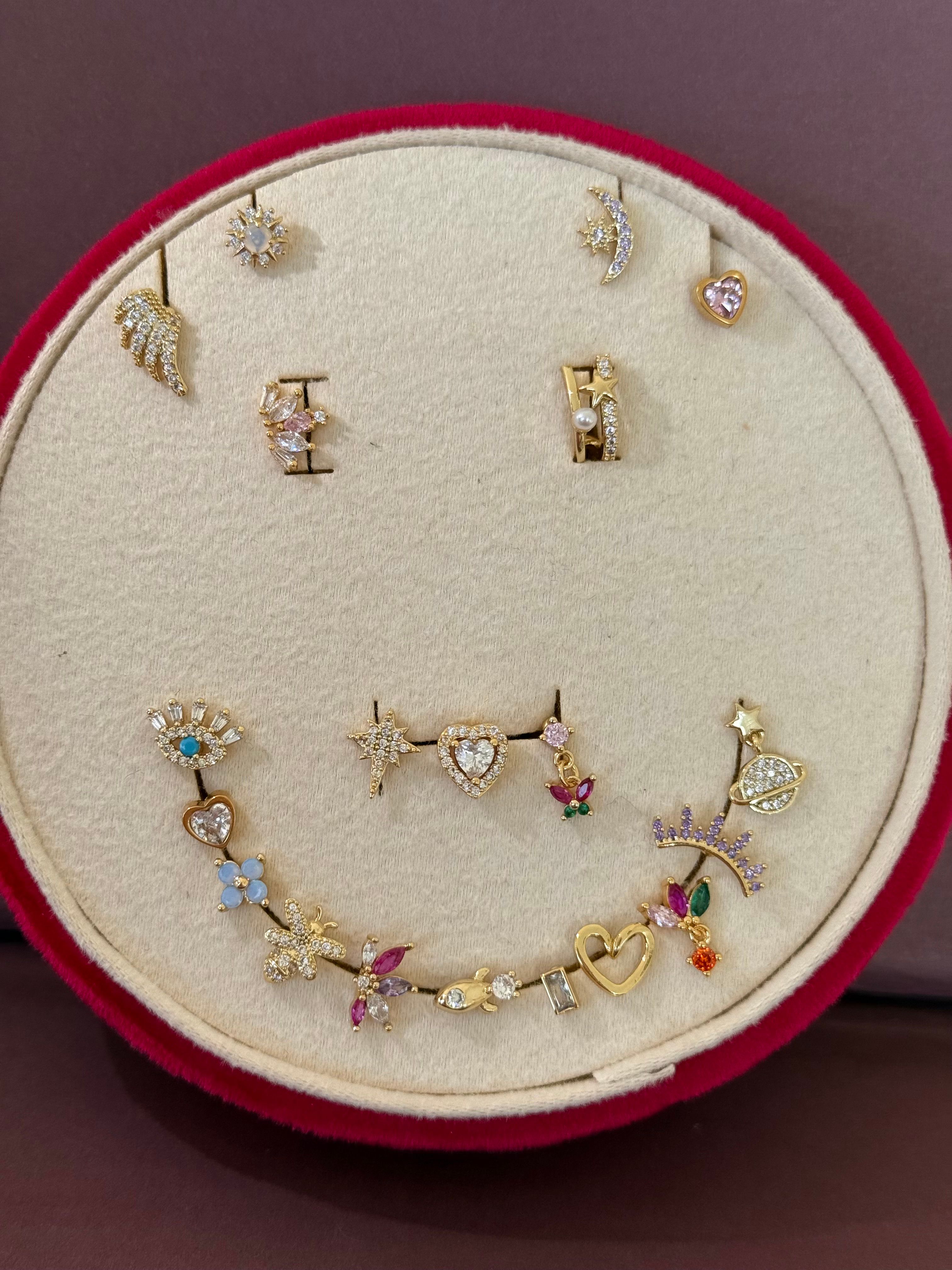 Cerrahi Çelik Gold  Pembe Baget Taşlı Piercing