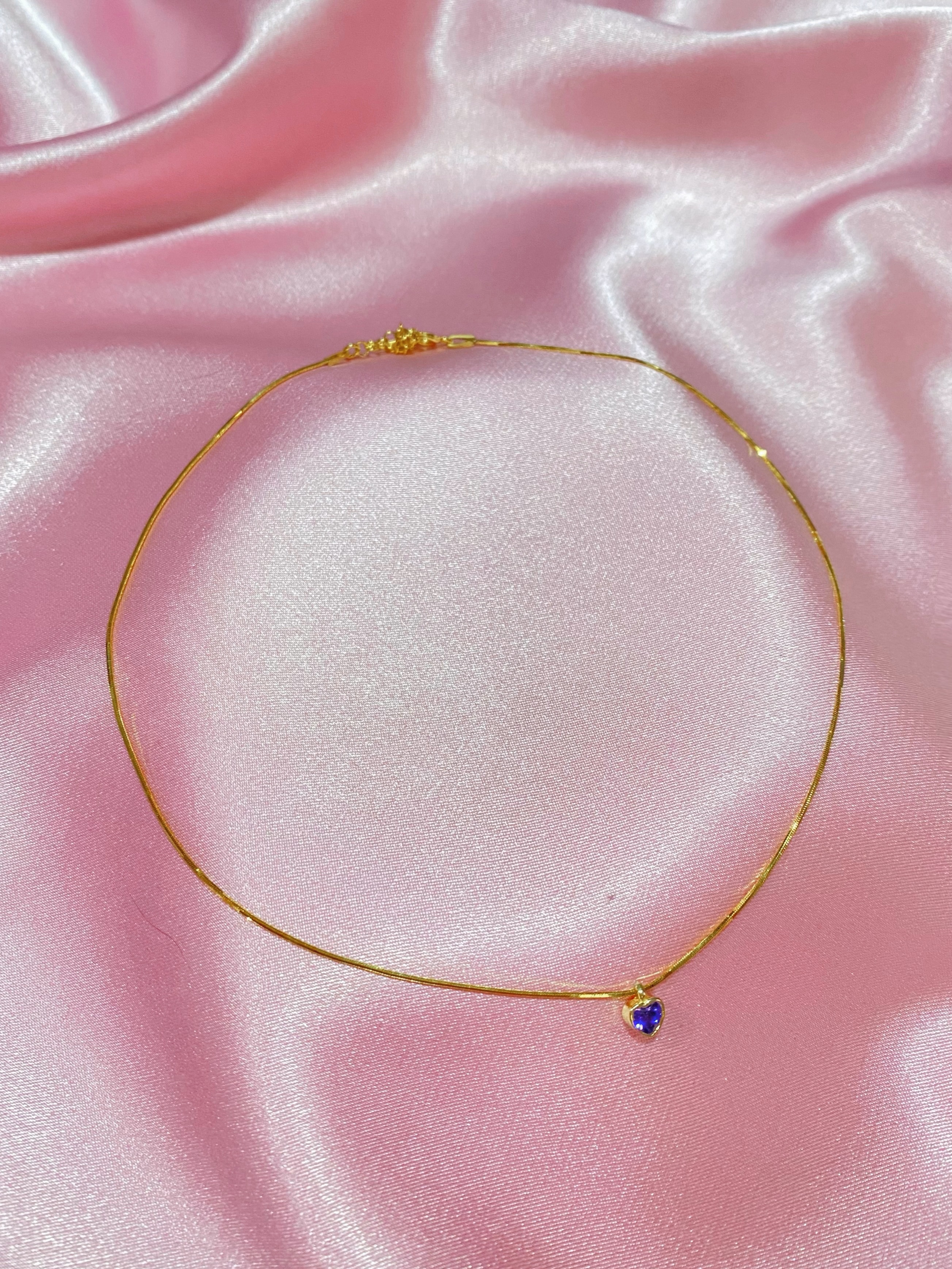 925 Ayar Gümüş Gold Mor Mini Kalp Choker