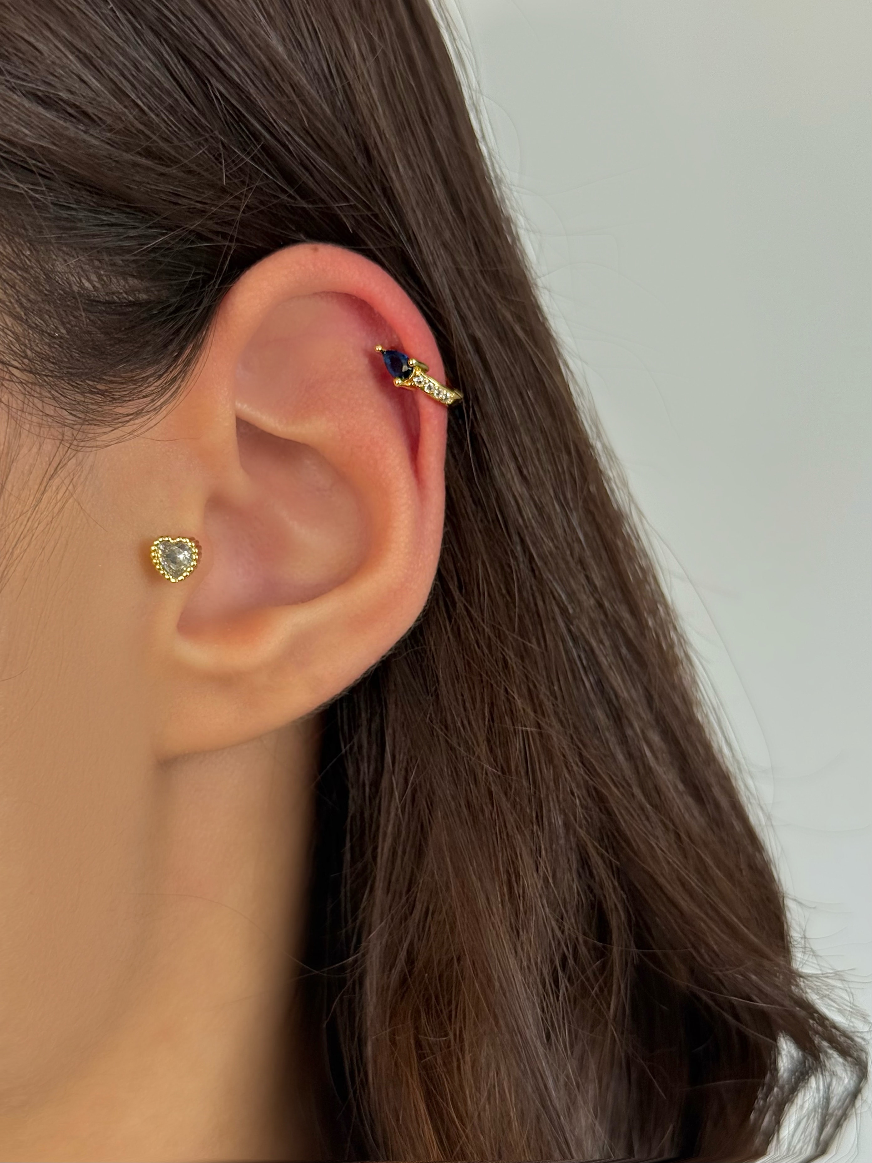 Çelik Gold Lacivert Taşlı Halka Piercing