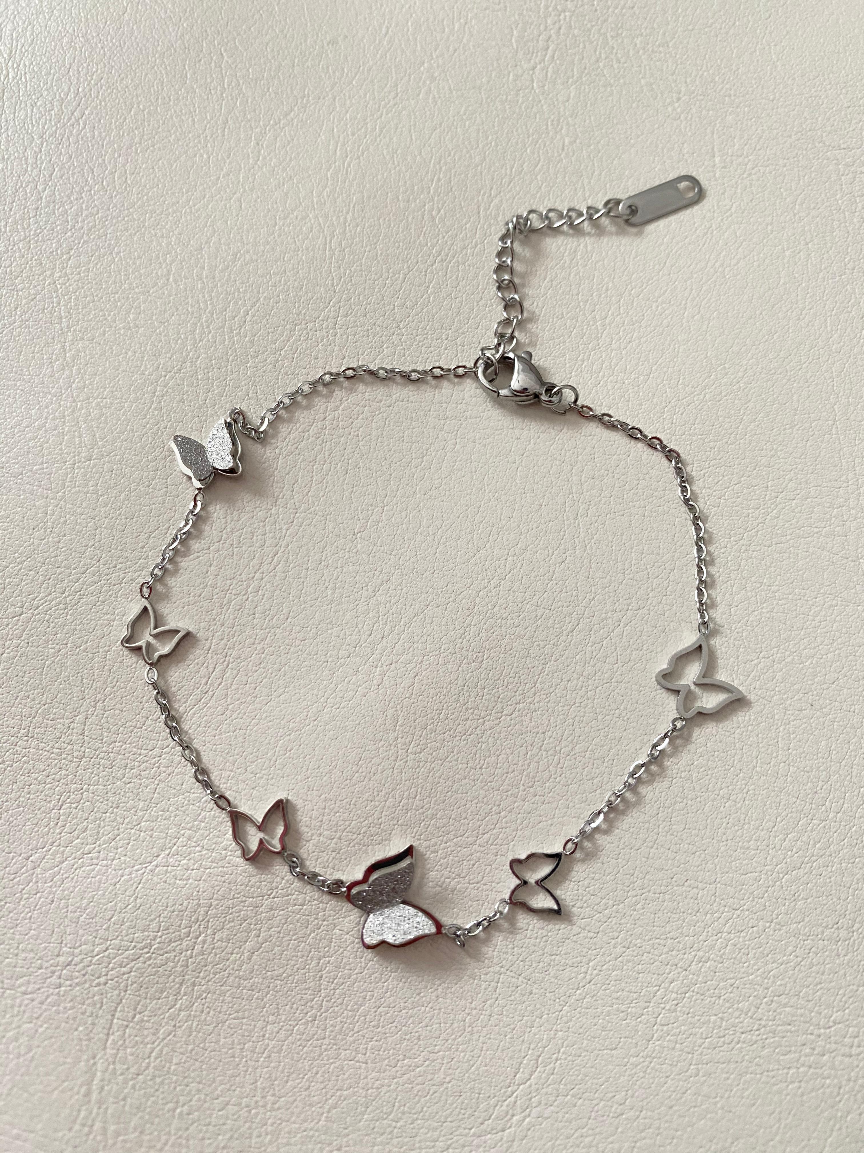 Steel Silver Butterfly Detailed Anklet