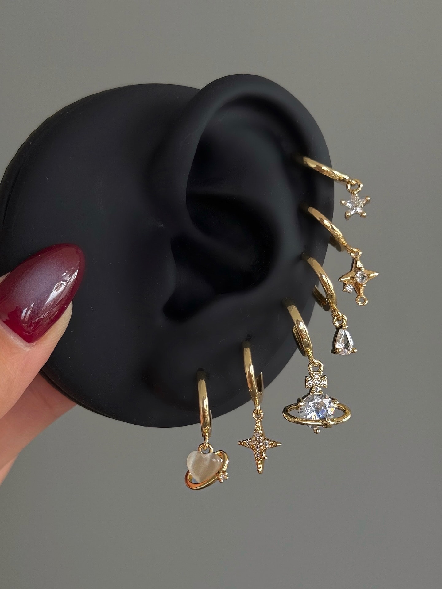 Çelik Gold Kalpli 6 Lı Küpe Seti