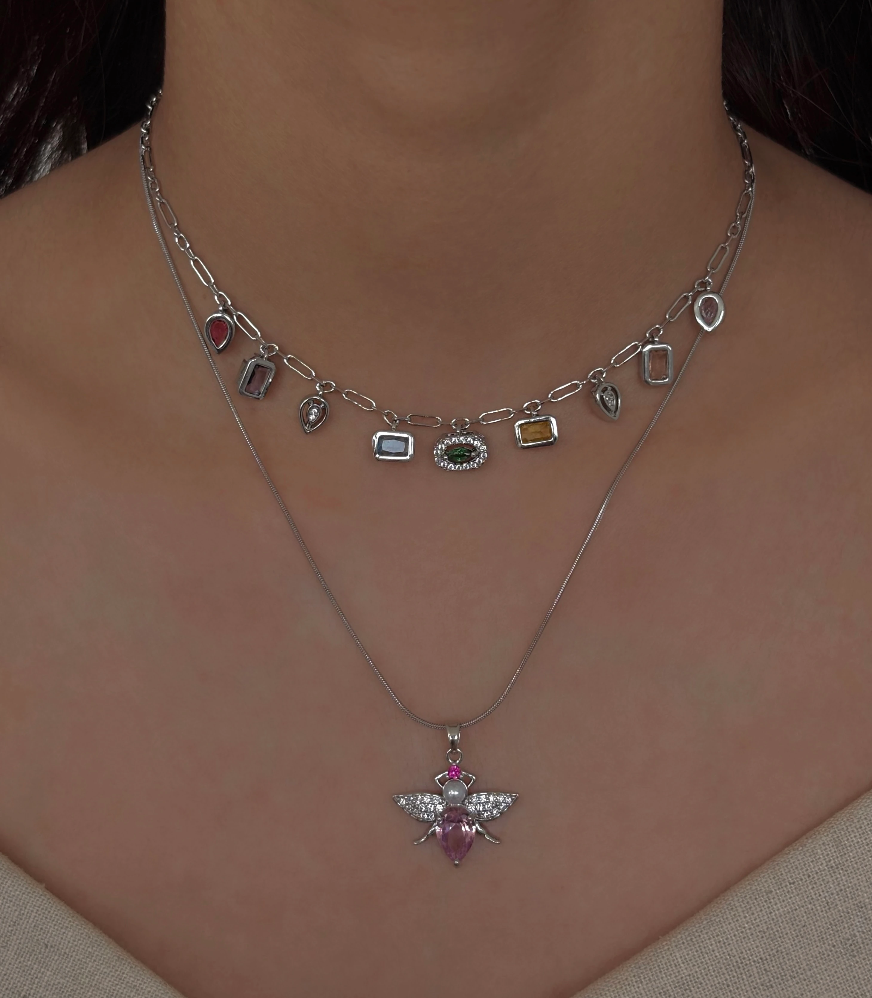 Çelik Silver 9 Charmlı Choker