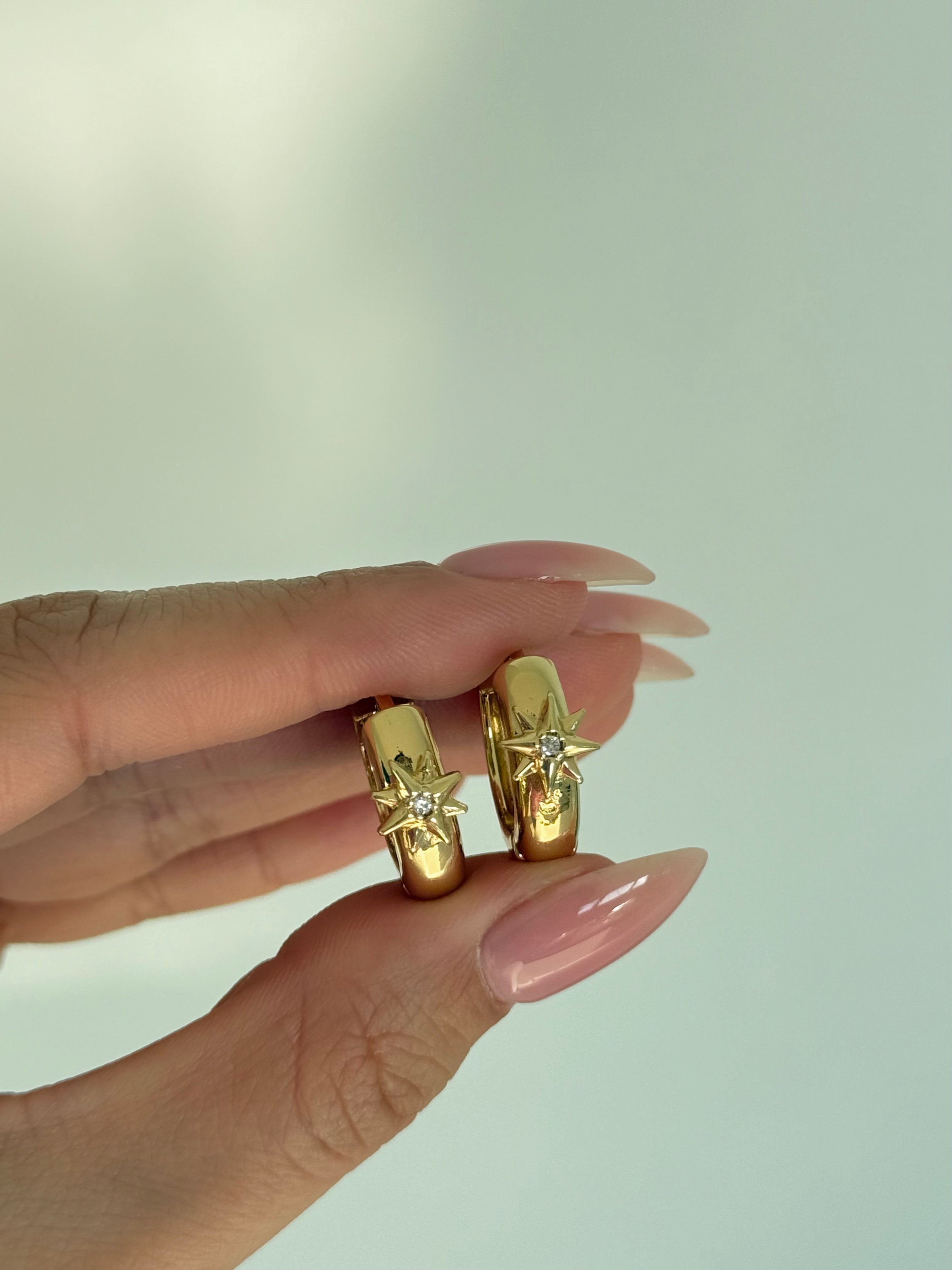 Çelik Gold Kutup Yıldızlı Halka Küpe