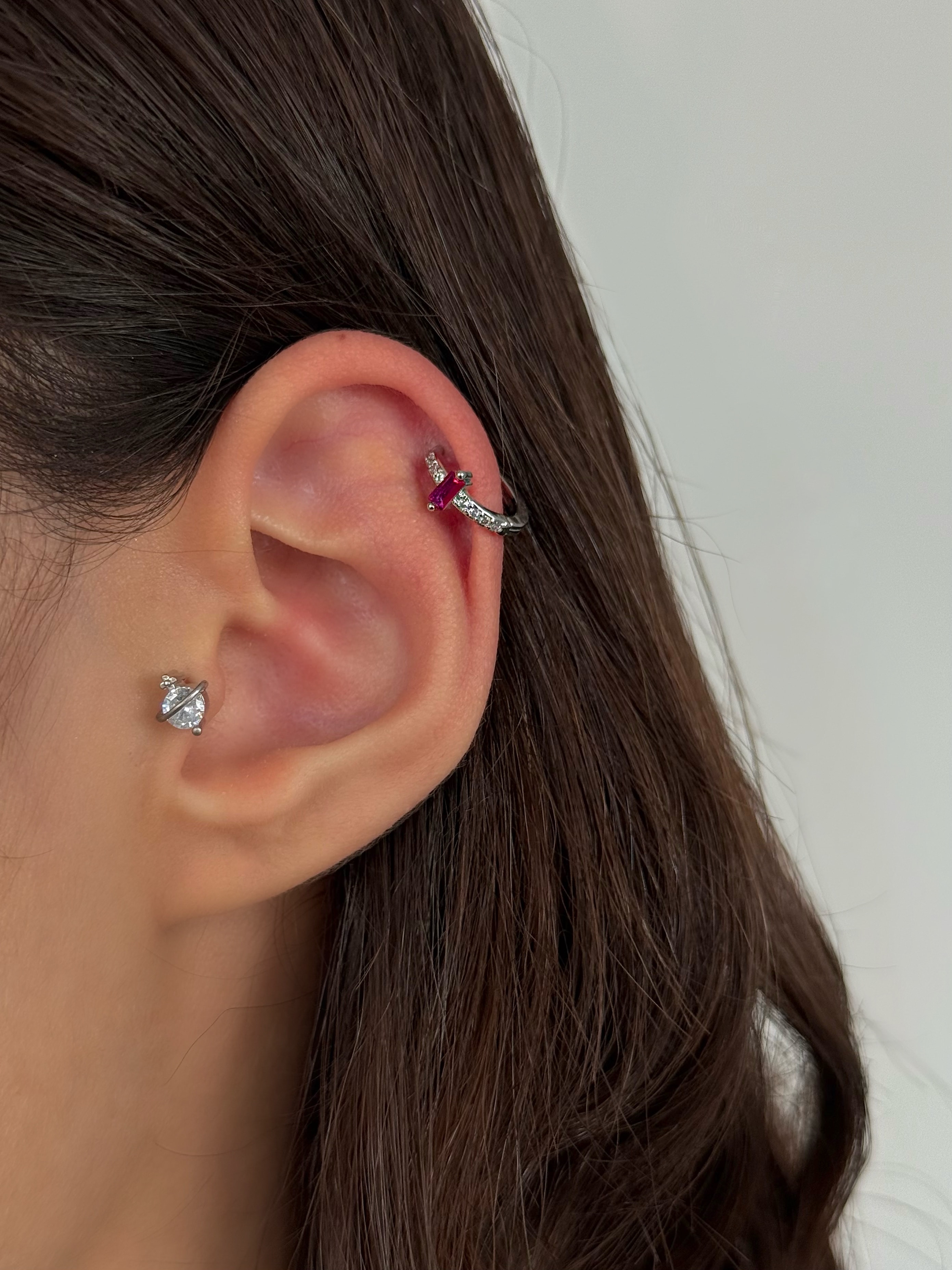 Çelik Pembe Taşlı Halka Piercing