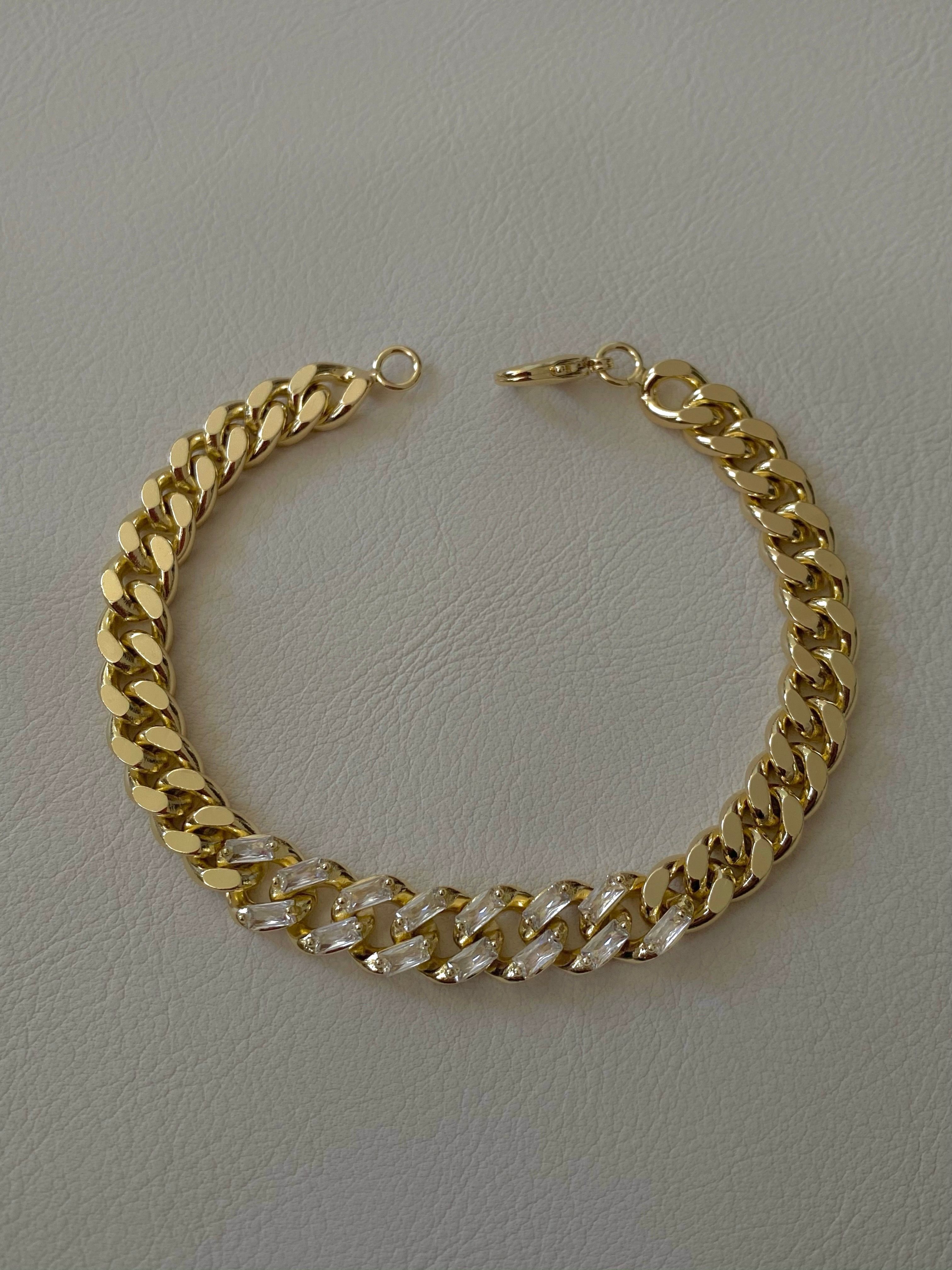 Steel Baguette Stone Chain Bracelet