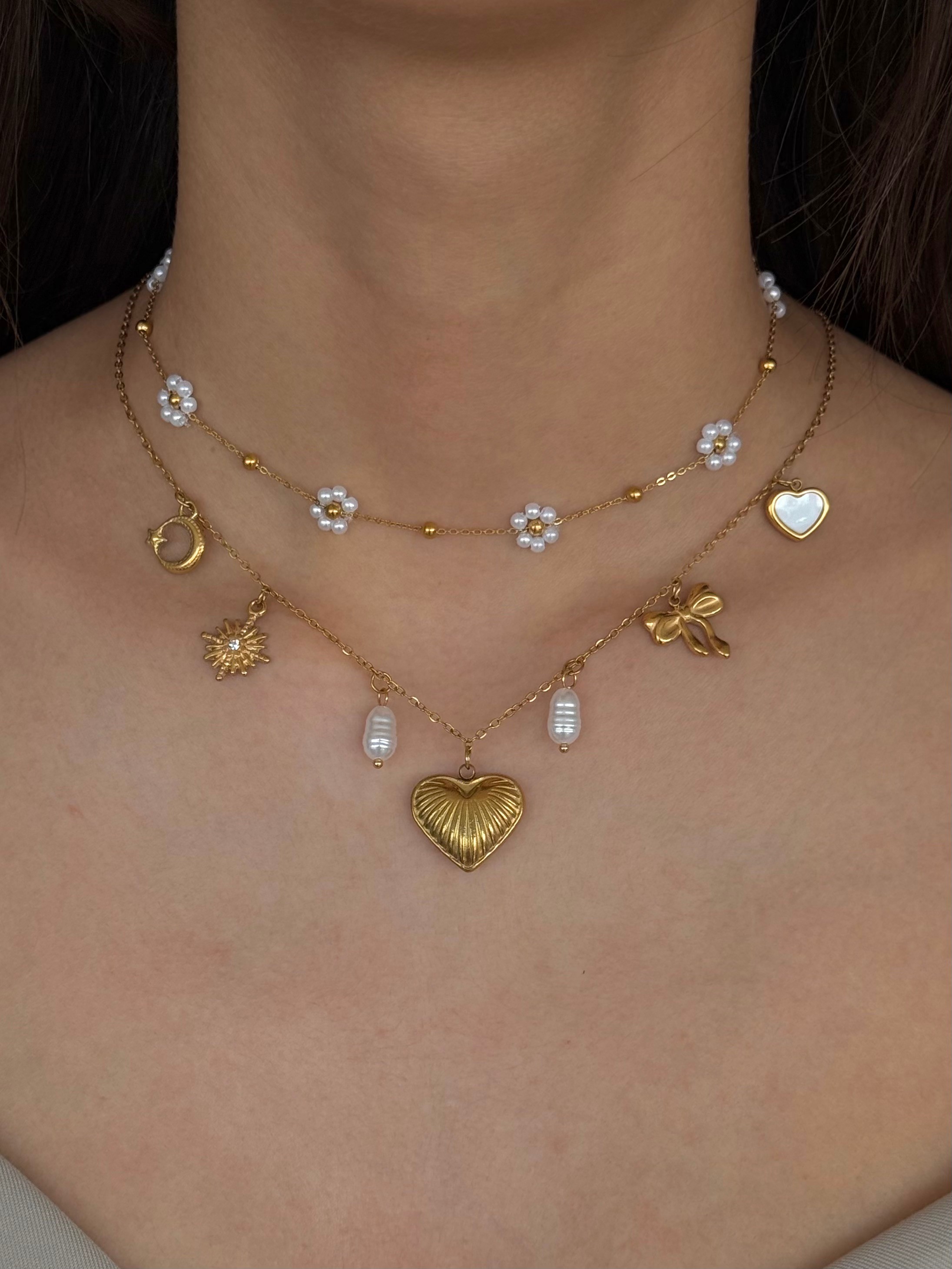 Çelik Papatya Detay Choker & Kolye