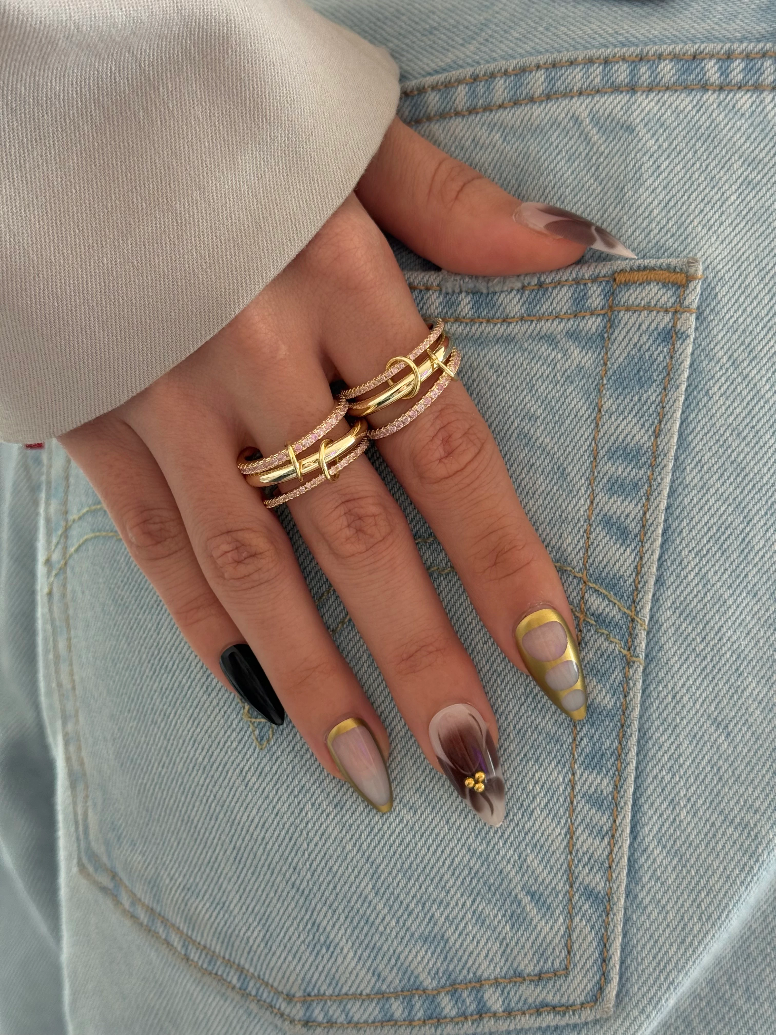 Çelik Gold Pembe Taşlı Spiral Yüzük