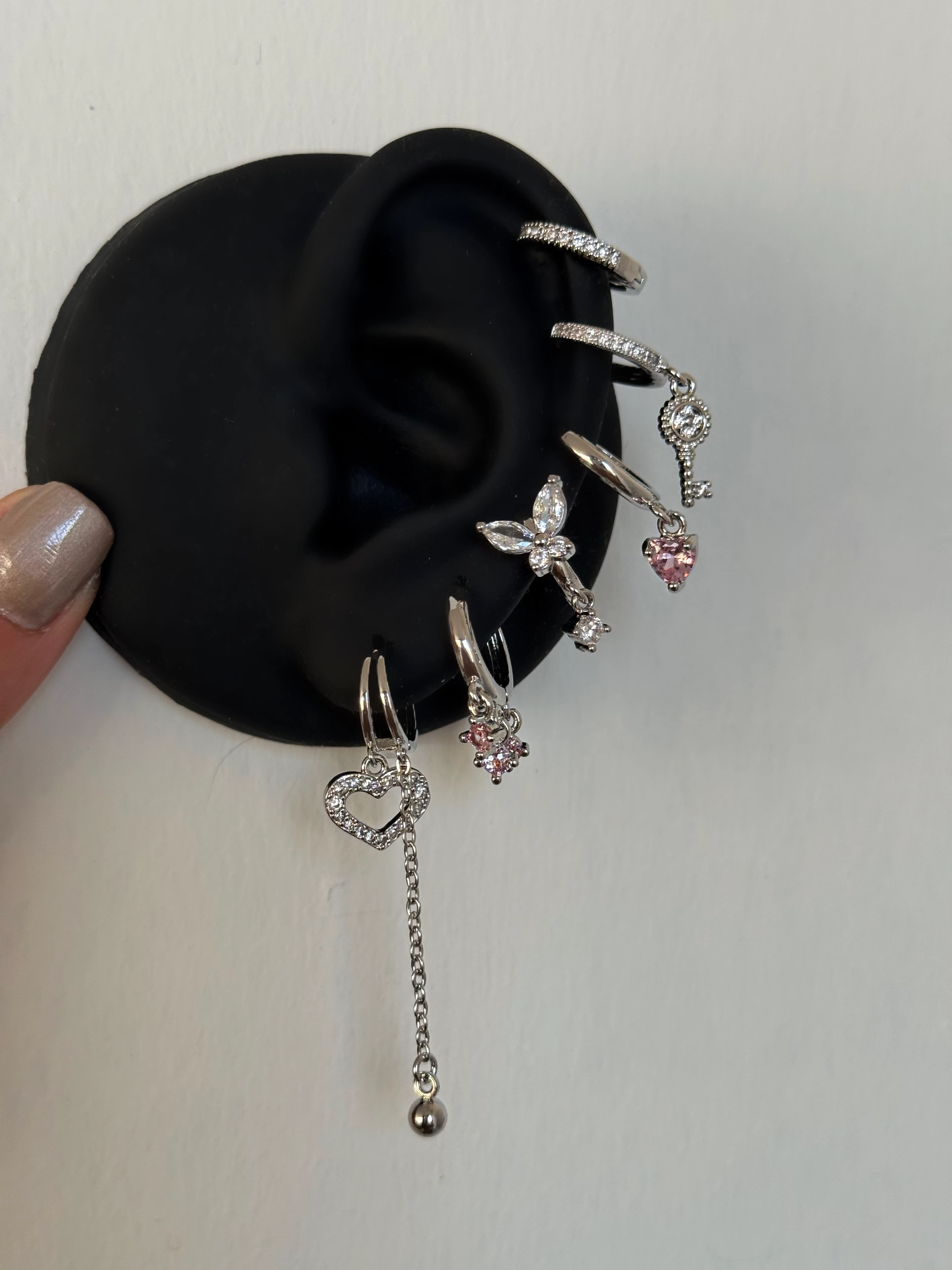 Çelik Silver Kelebekli 6 Lı Küpe Seti