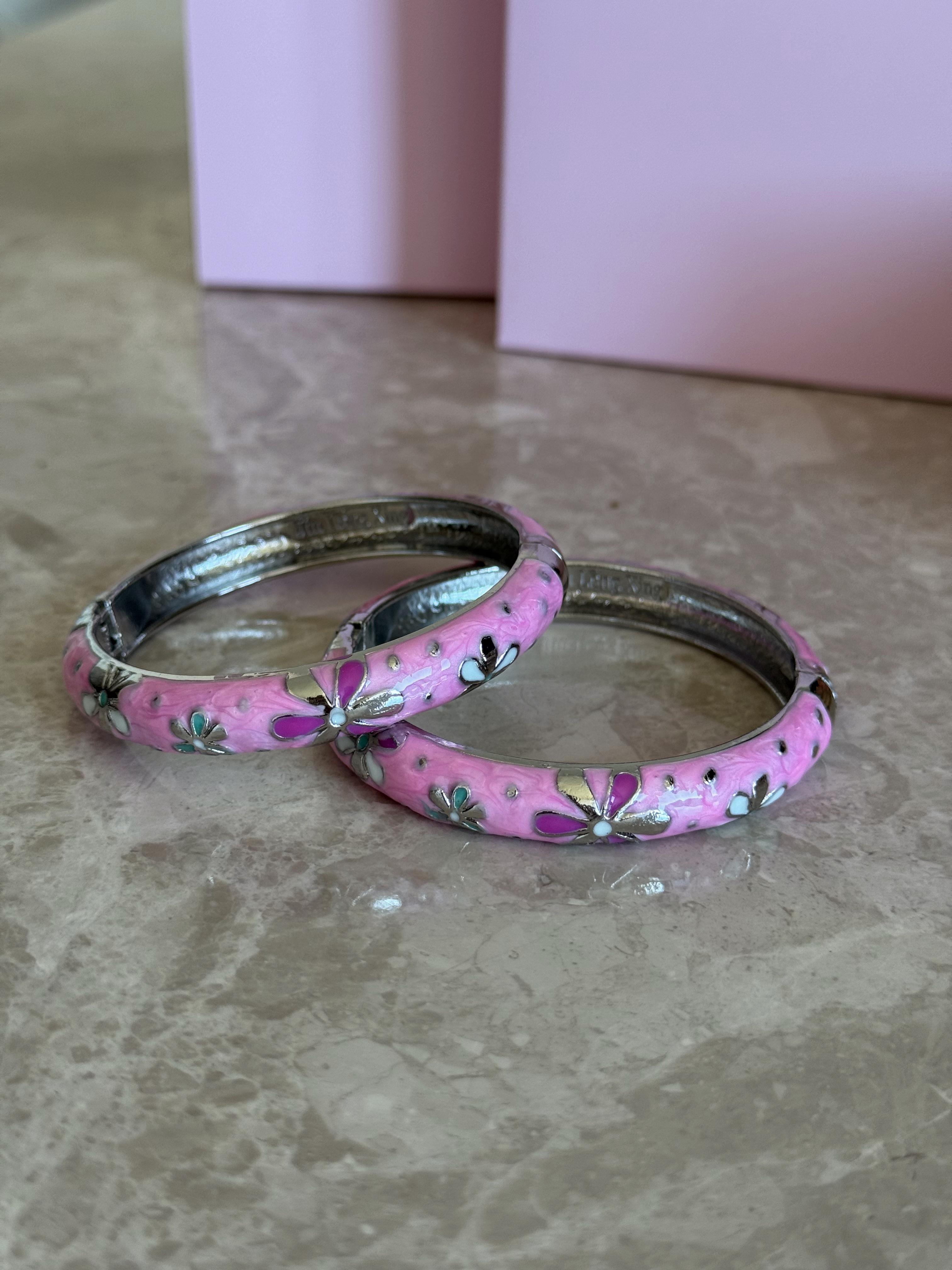 Silver Pembe Çiçek Mineli Kelepçe Bileklik