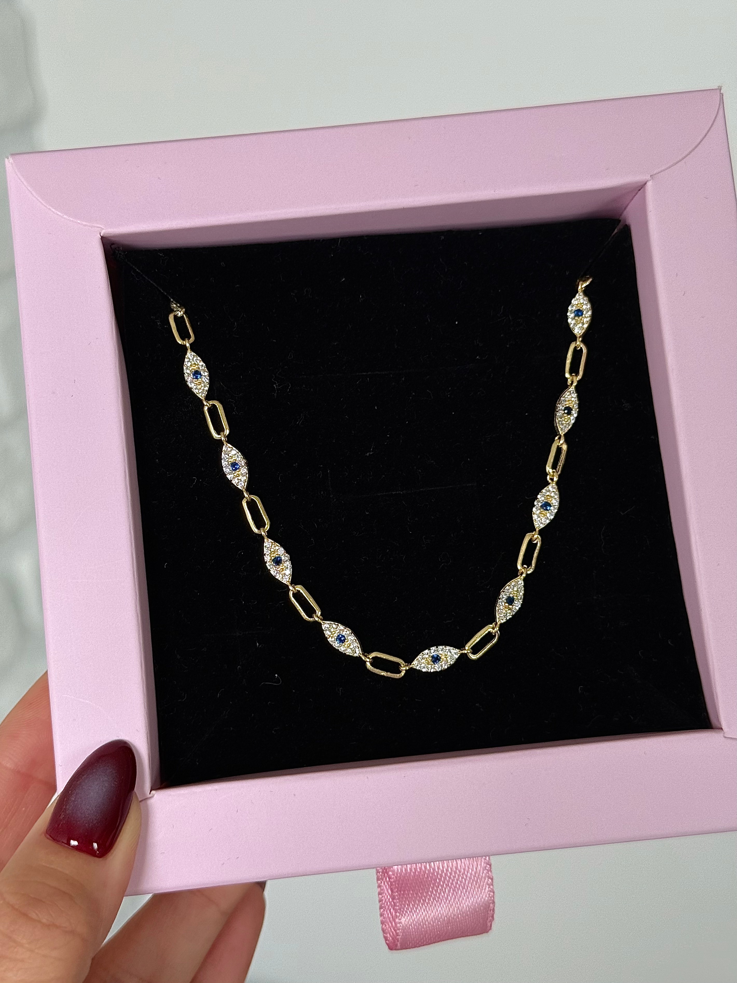 925 Ayar Gümüş Gold Göz Detay Kolye