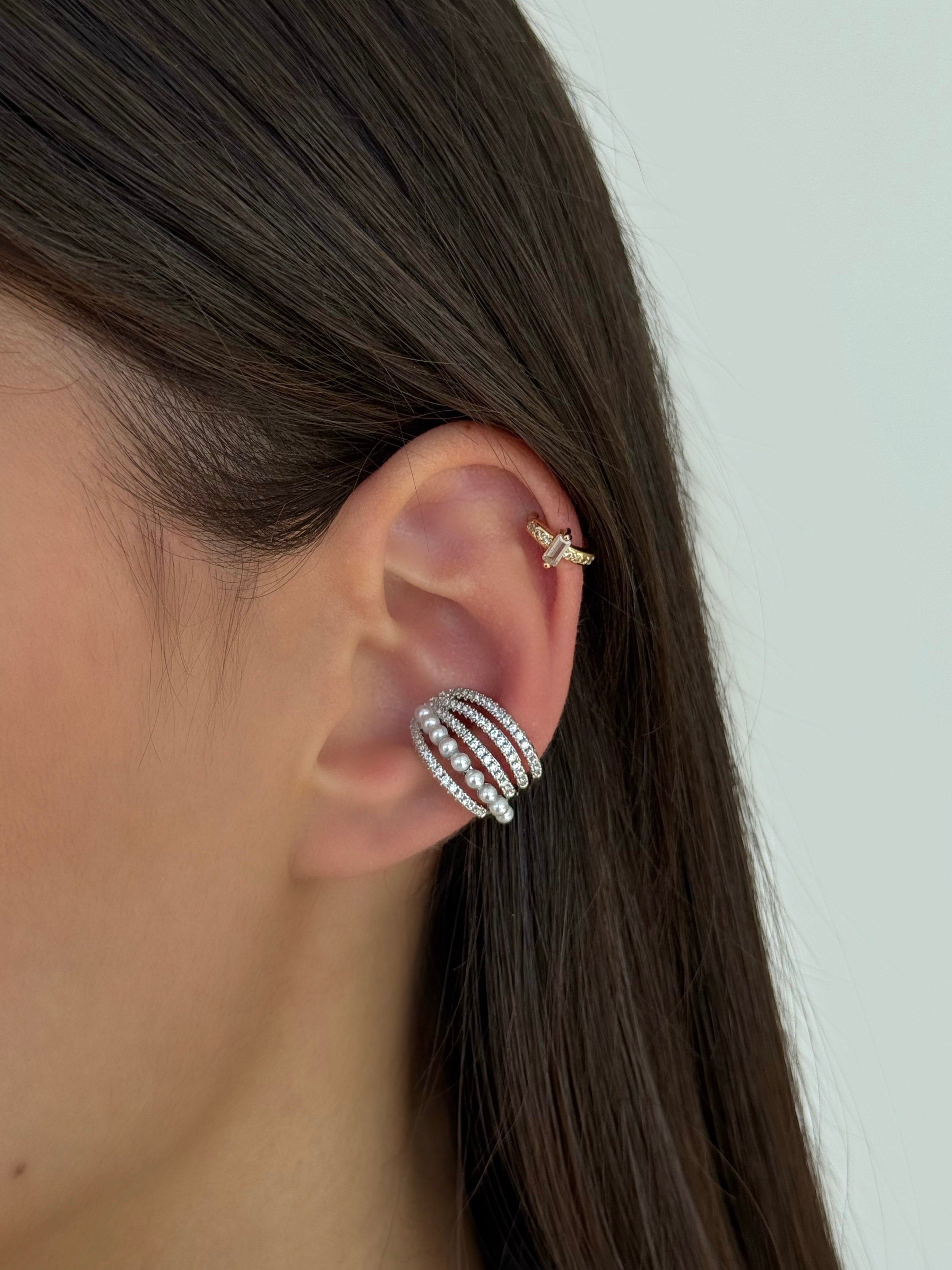 Silver İncili Earcuff