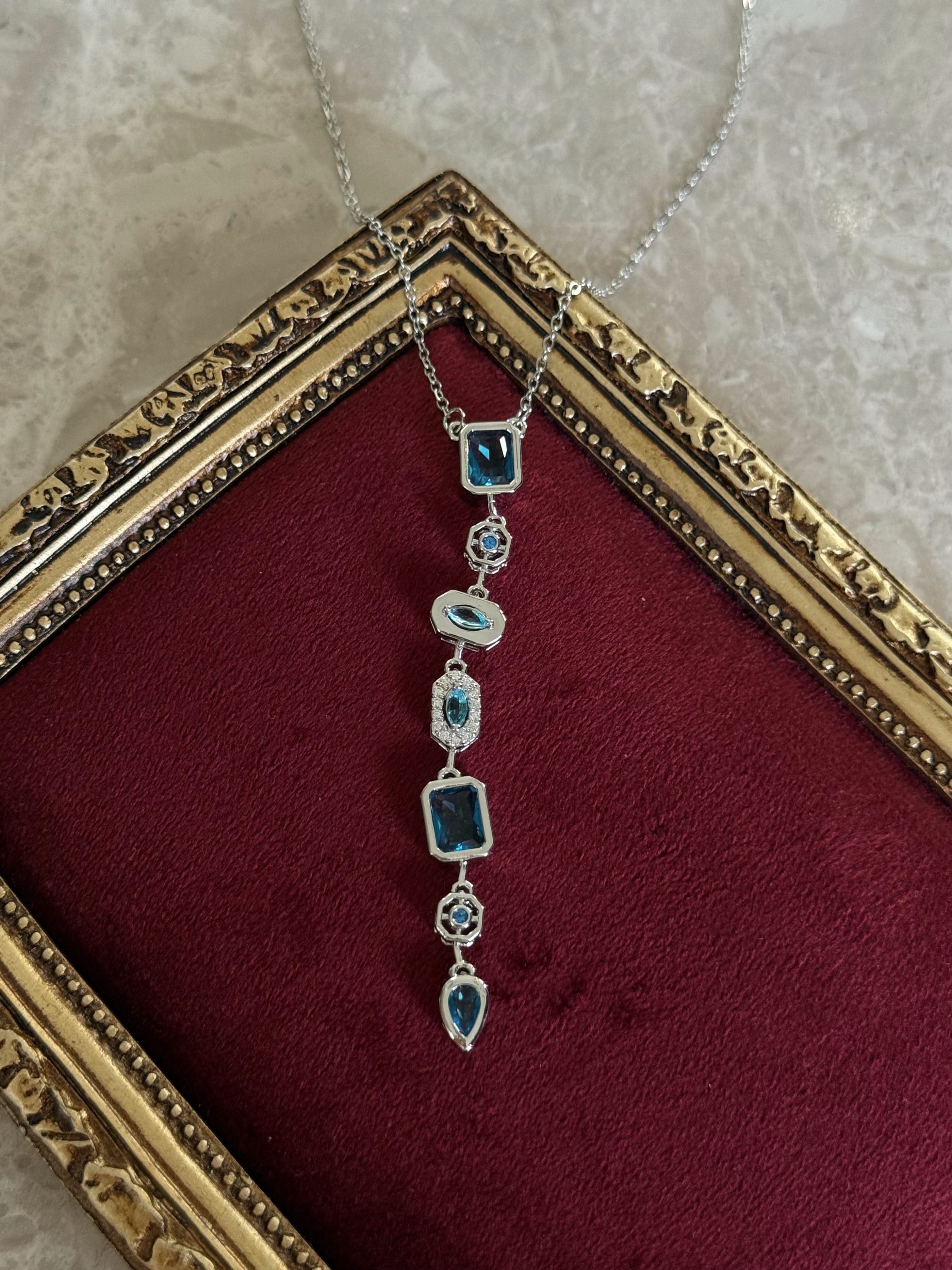 Çelik Silver Mavi Taşlı Y Kolye