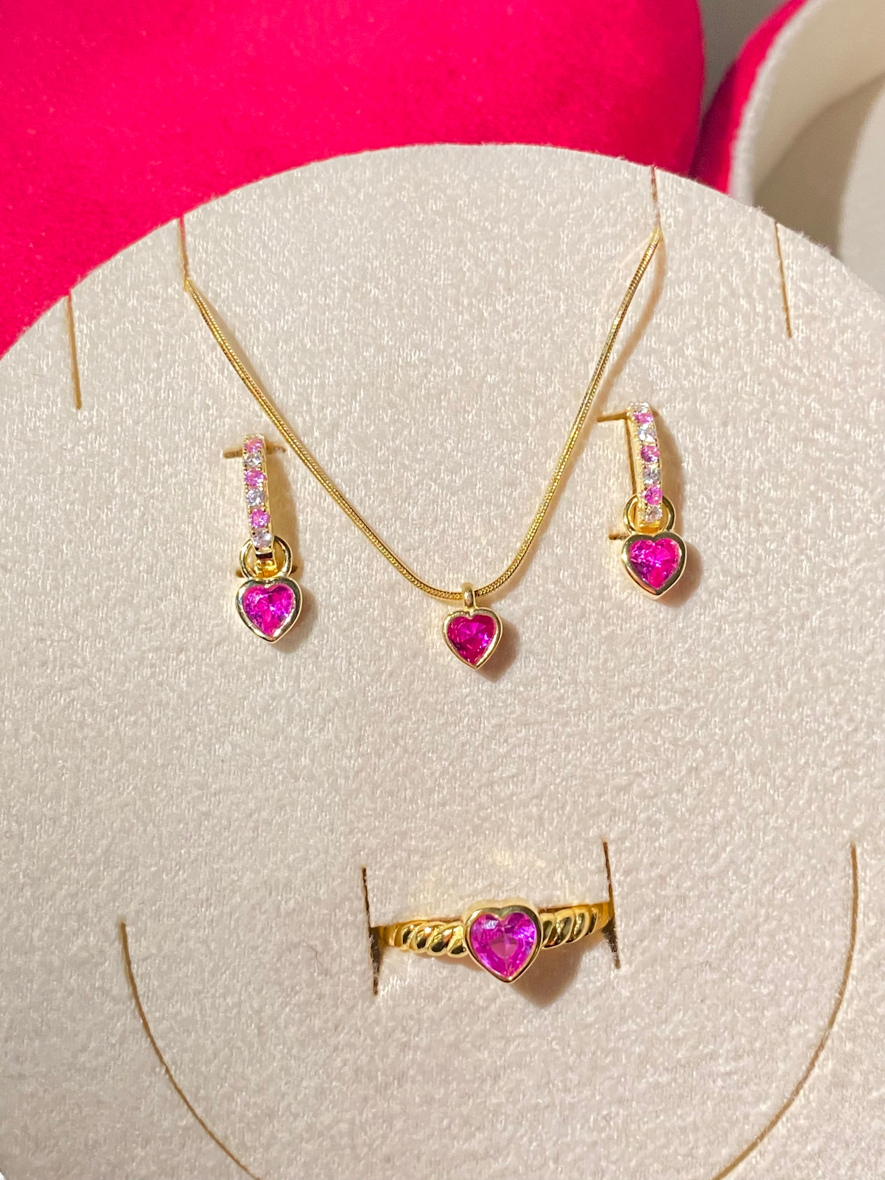 925 Ayar Gümüş Gold Pembe Kalpli Set