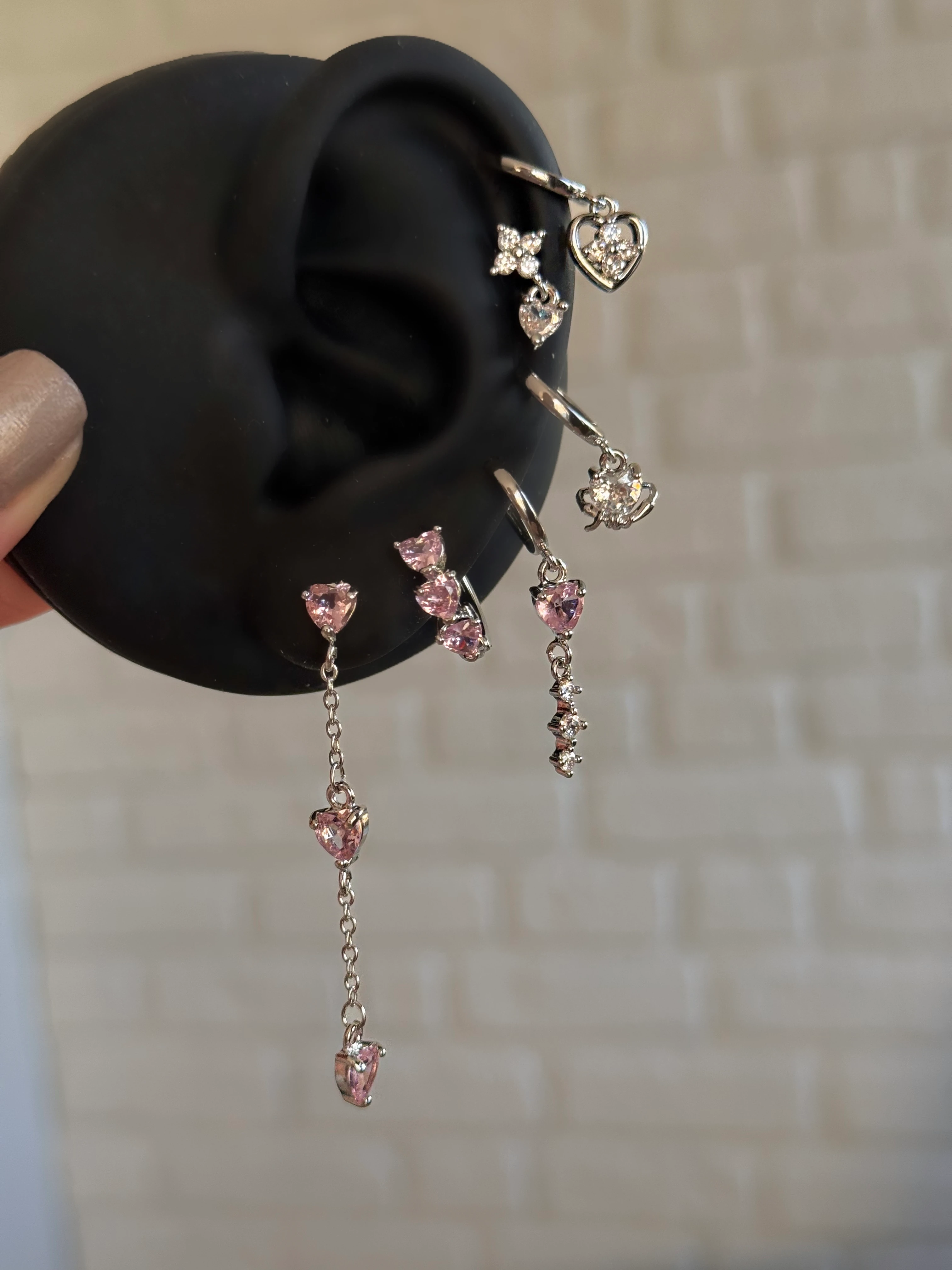 Çelik Silver Kalpli 6 Lı Küpe Seti