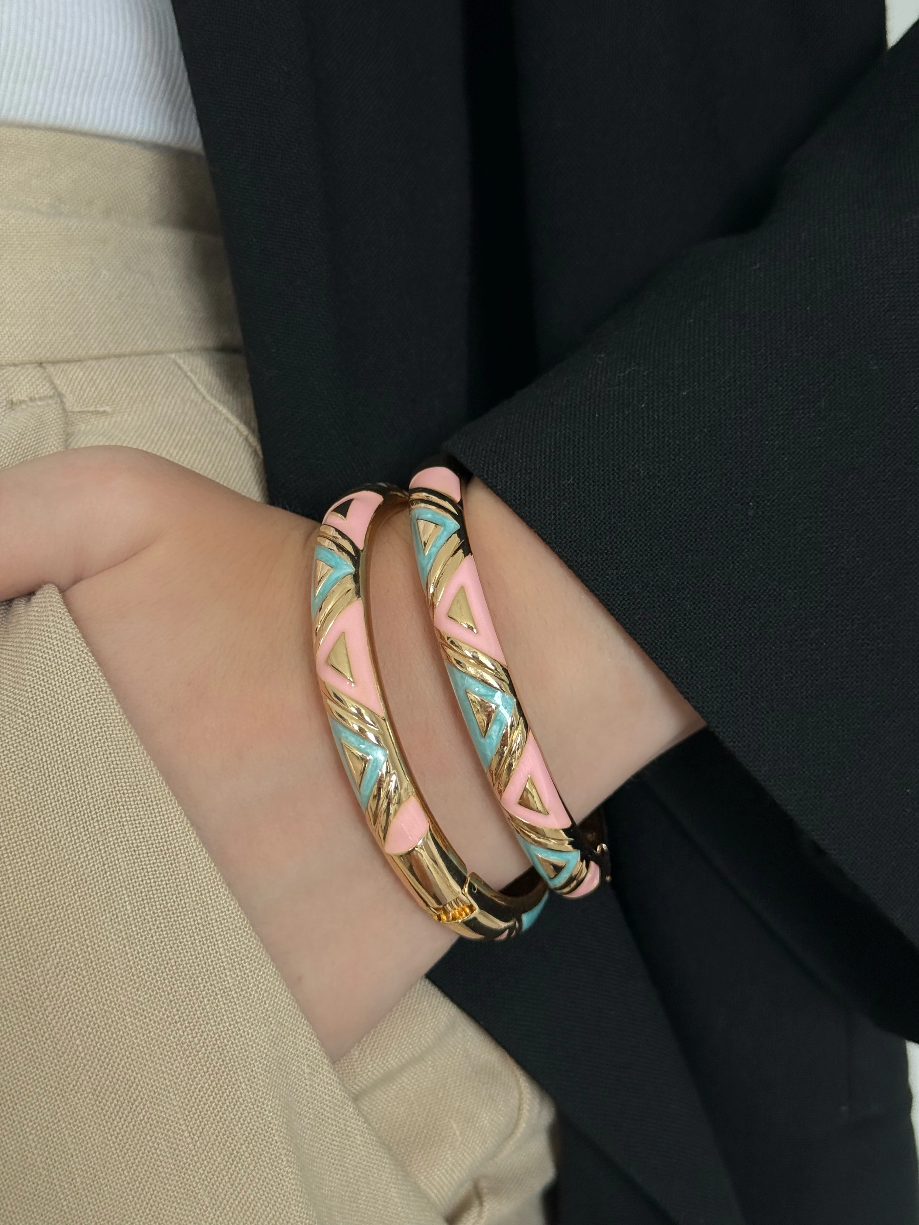 Mavi & Pembe Mineli Kelepçe Bileklik