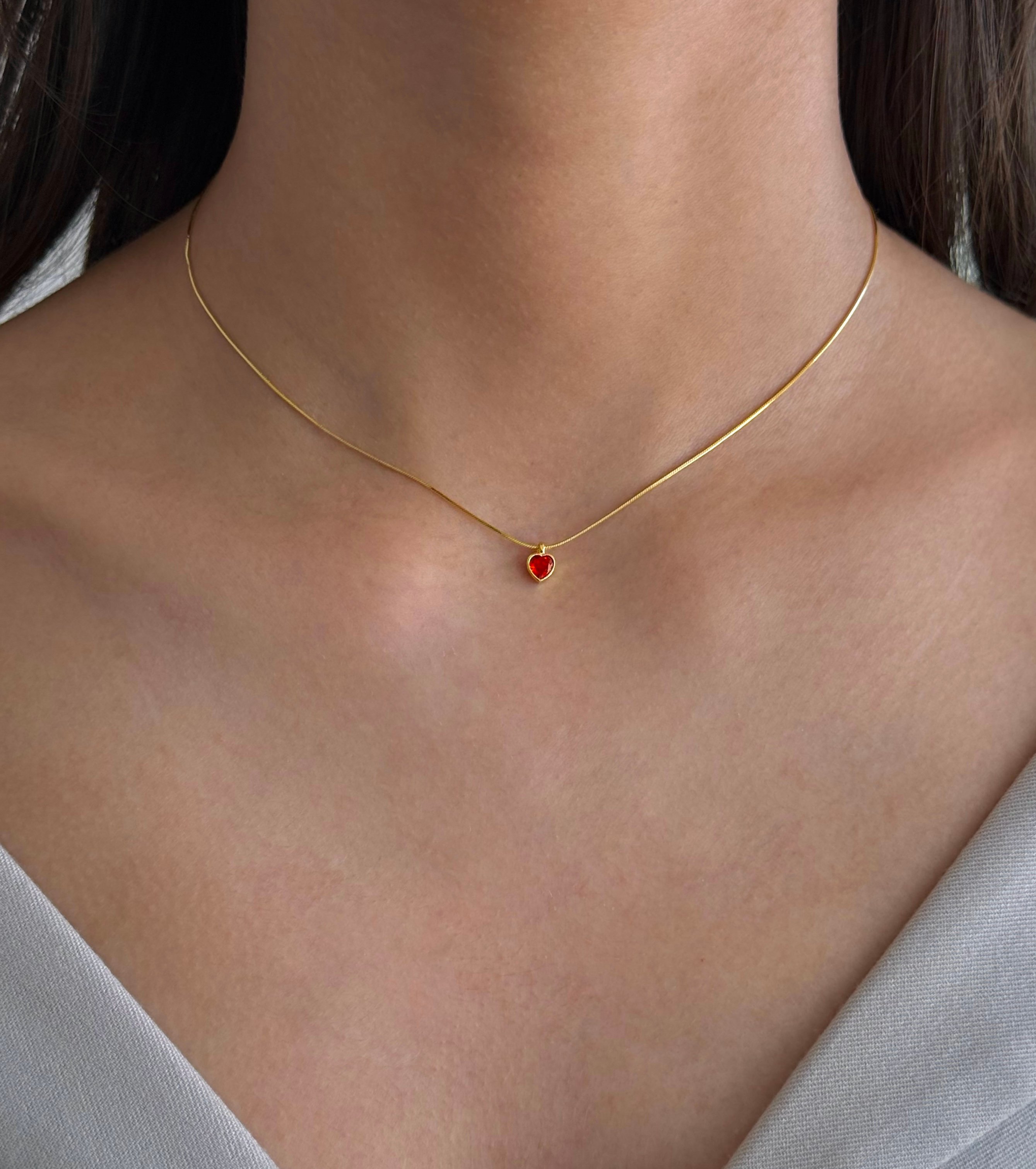 925 Ayar Gümüş Gold Turuncu Mini Kalp Choker