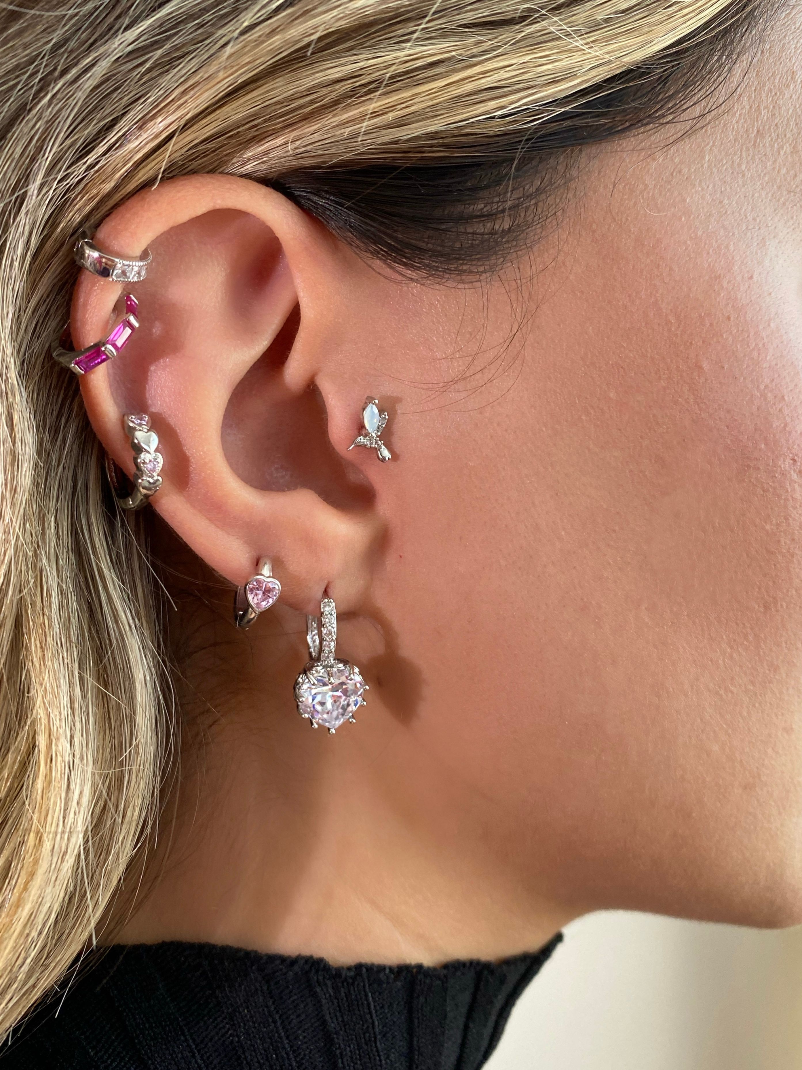 İthal Silver Swarovski Kalp Küpe
