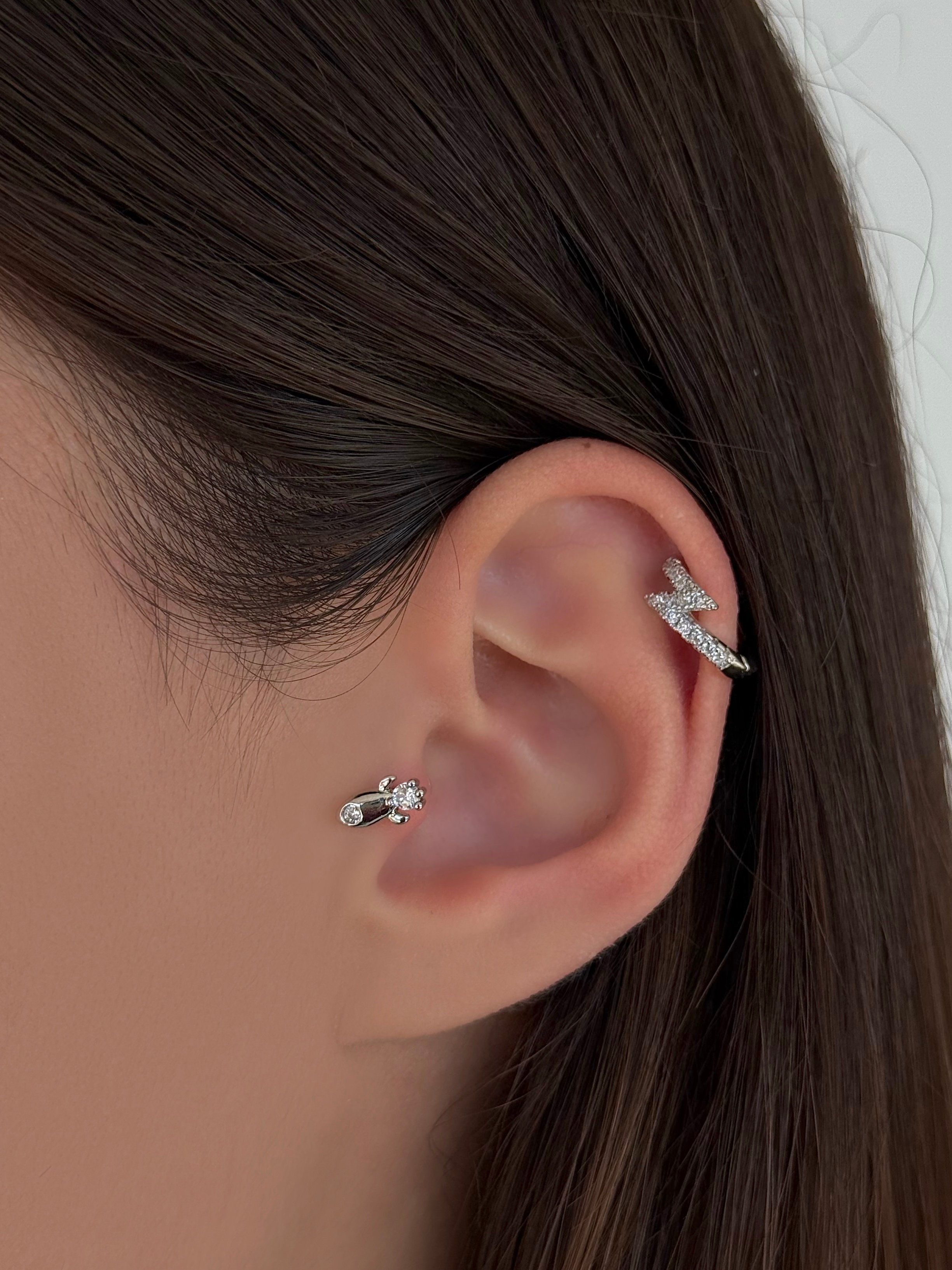 Cerrahi Çelik Silver Roket Detaylı Piercing