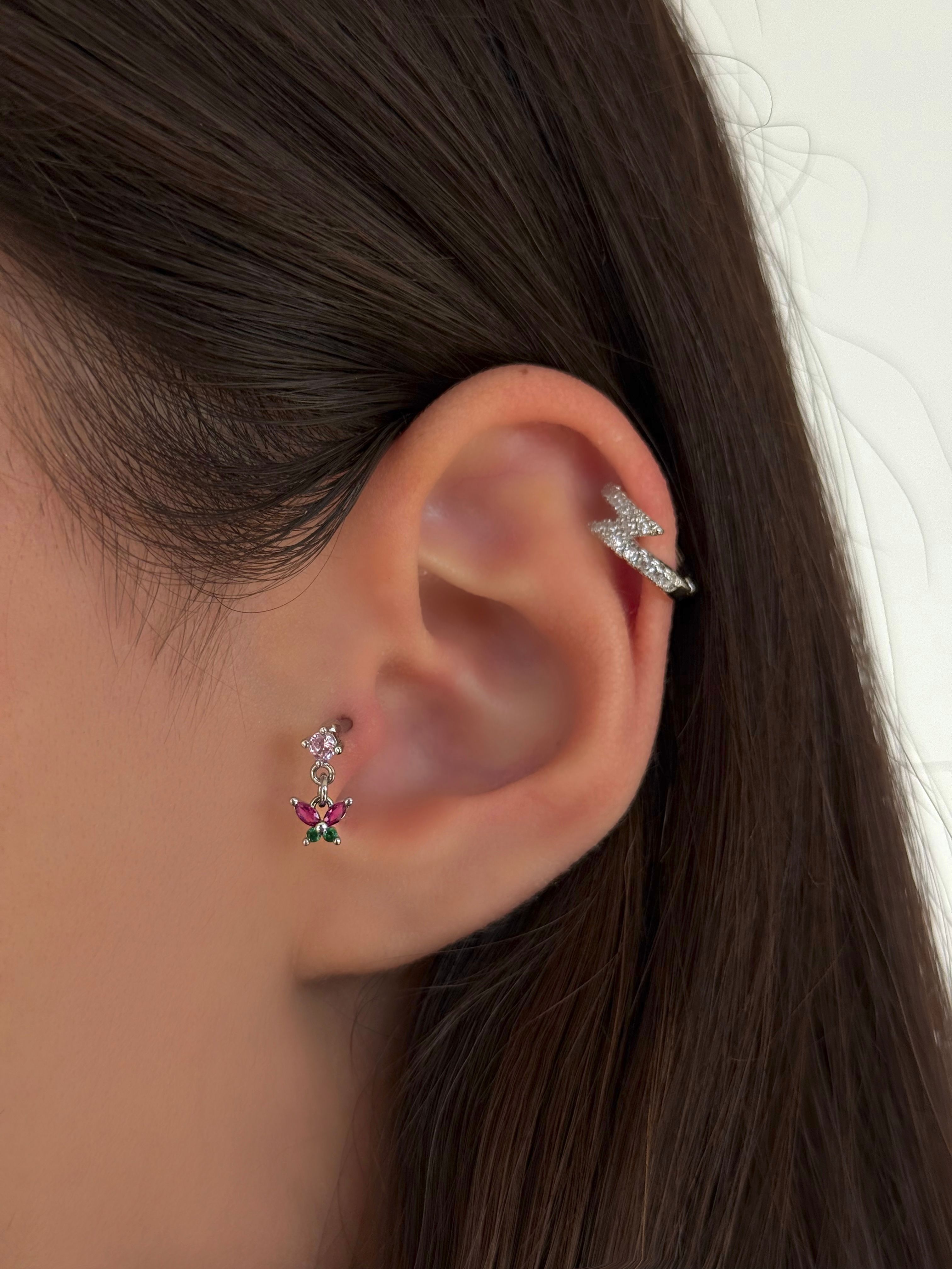 Cerrahi Çelik Silver Çiçek Detaylı Piercing