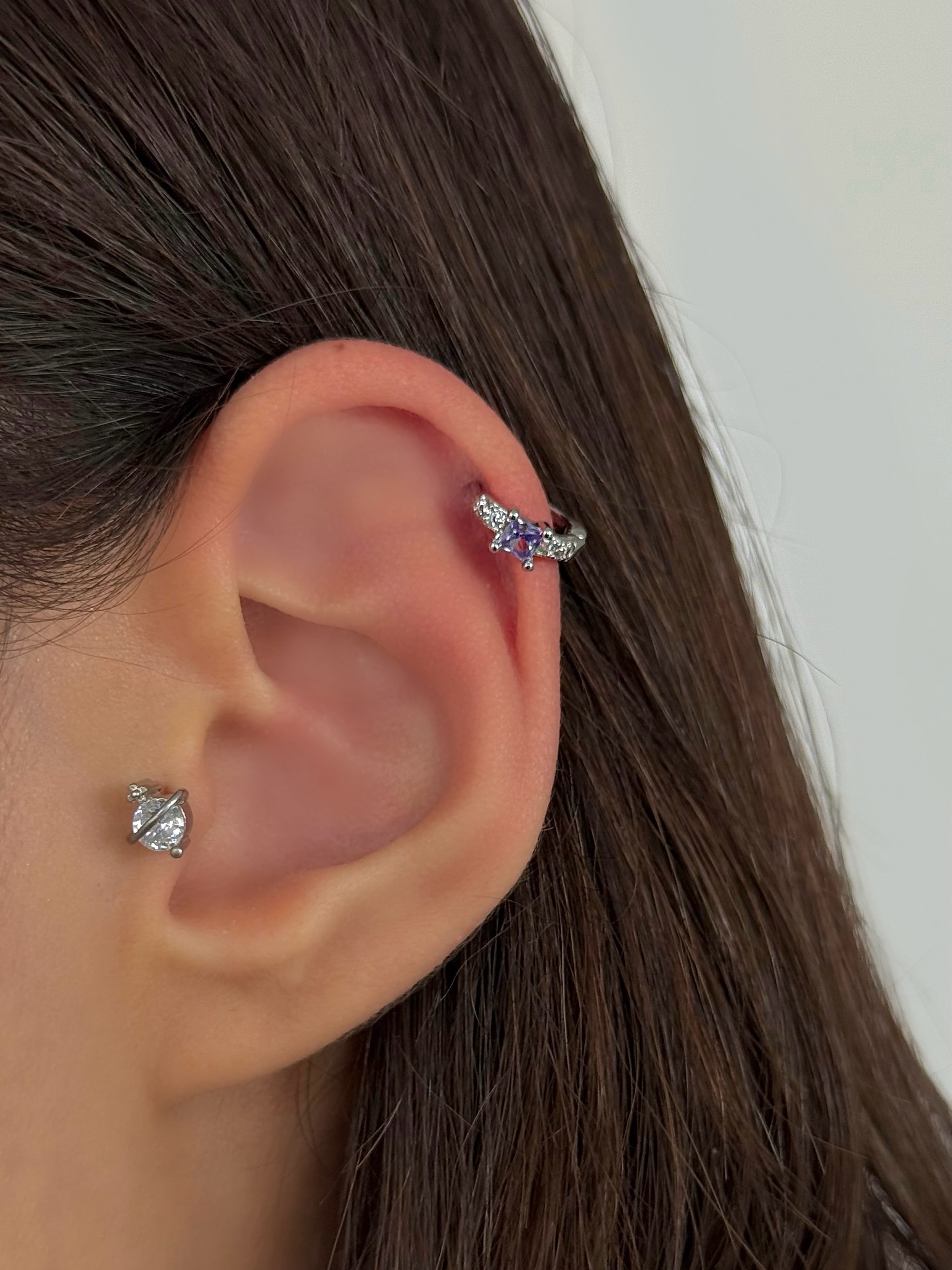 Çelik Silver Kare Taşlı Halka Piercing