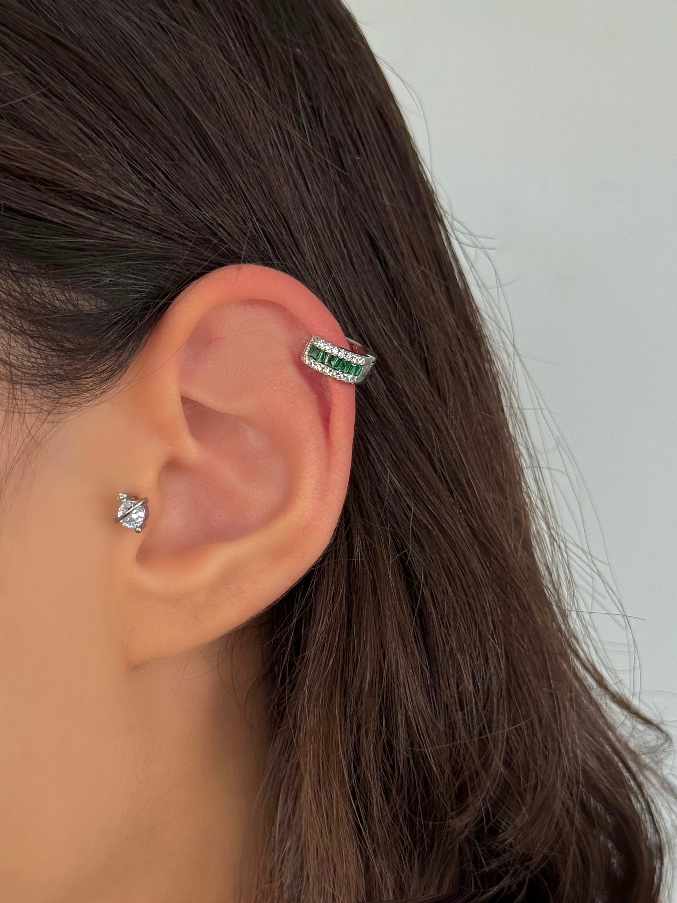 Çelik Silver Yeşil Taşlı Halka Piercing
