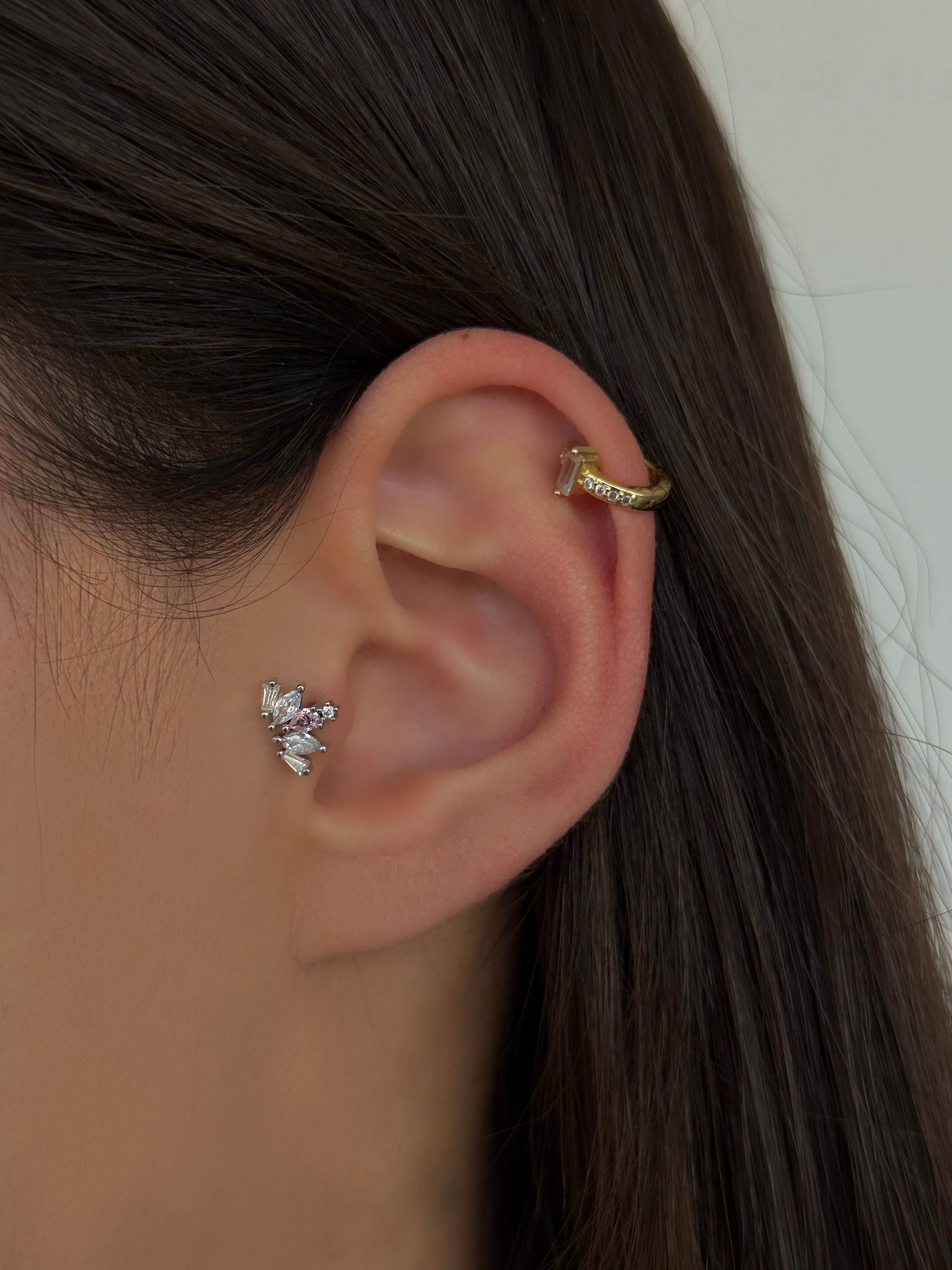 Cerrahi Çelik Silver  Pembe Baget Taşlı Piercing