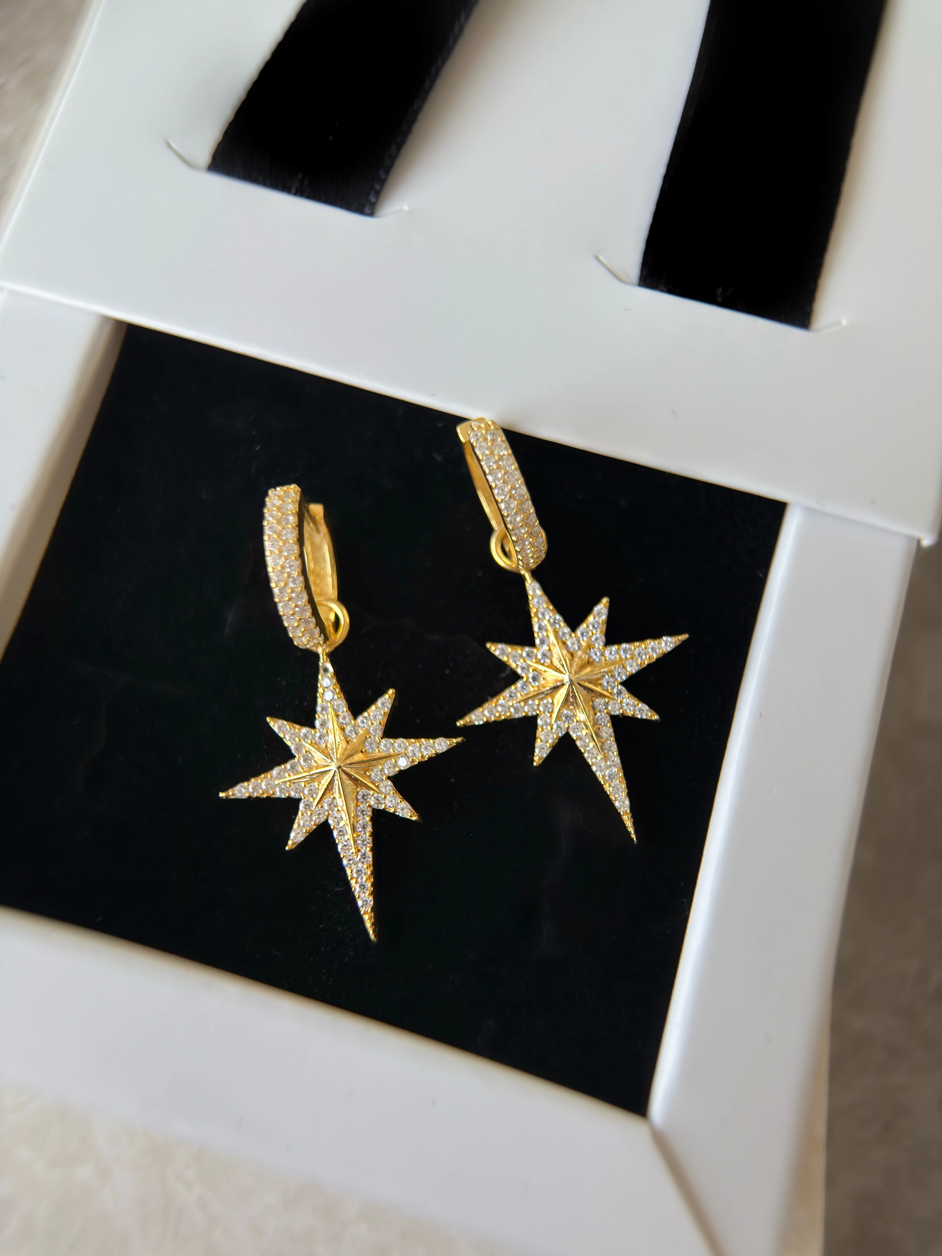 925 Ayar Gümüş Kutup Yıldızı Detay Küpe 