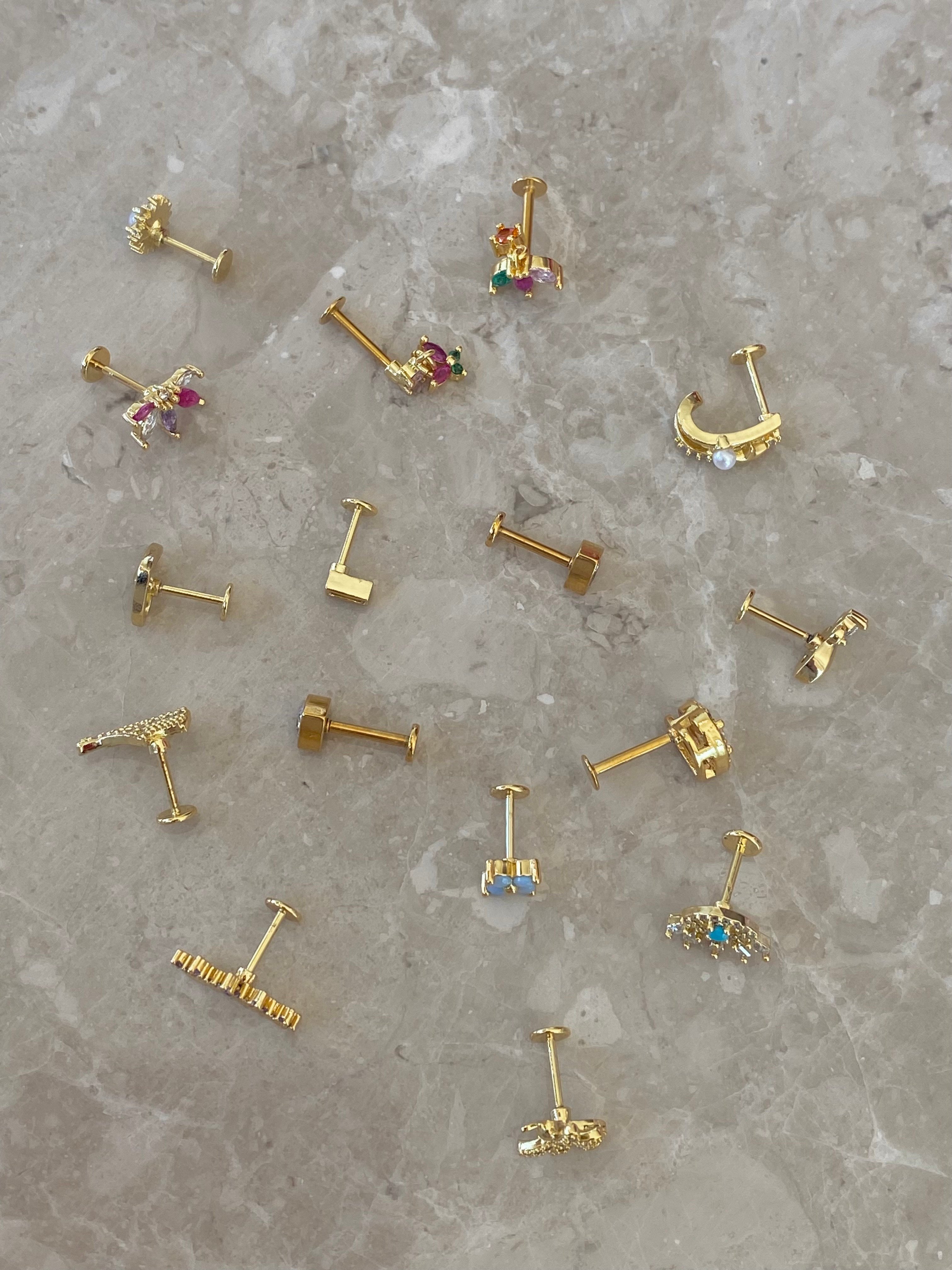 Cerrahi Çelik Gold  Pembe Baget Taşlı Piercing