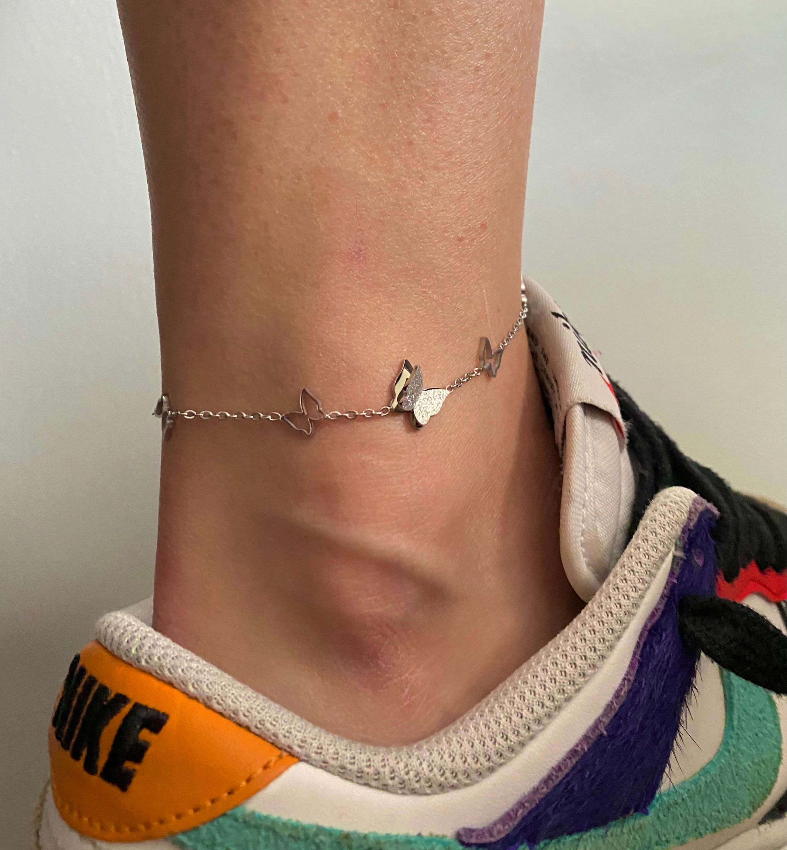 Steel Silver Butterfly Detailed Anklet