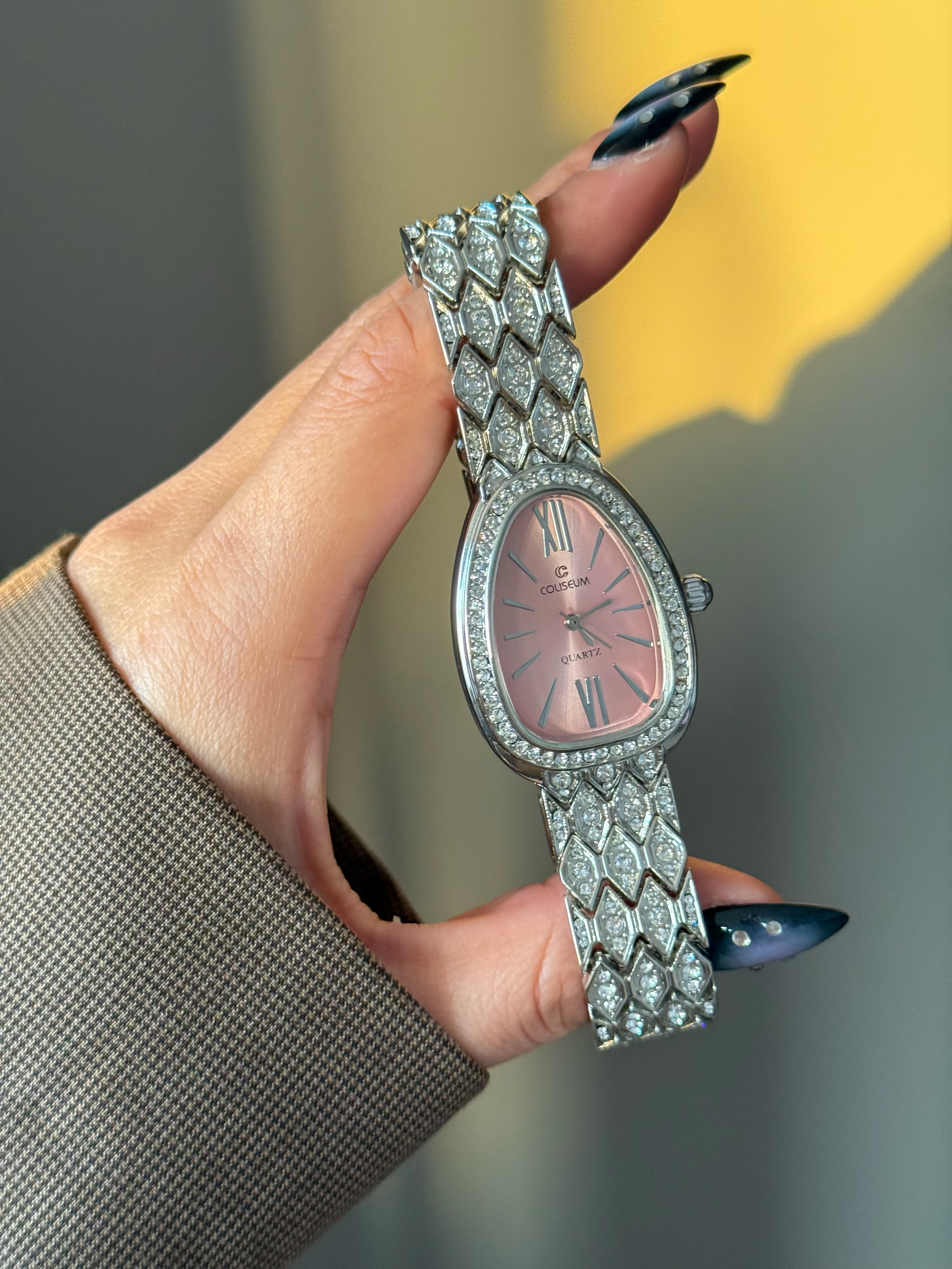 Silver Pembe Kadran Taşlı Kol Saati