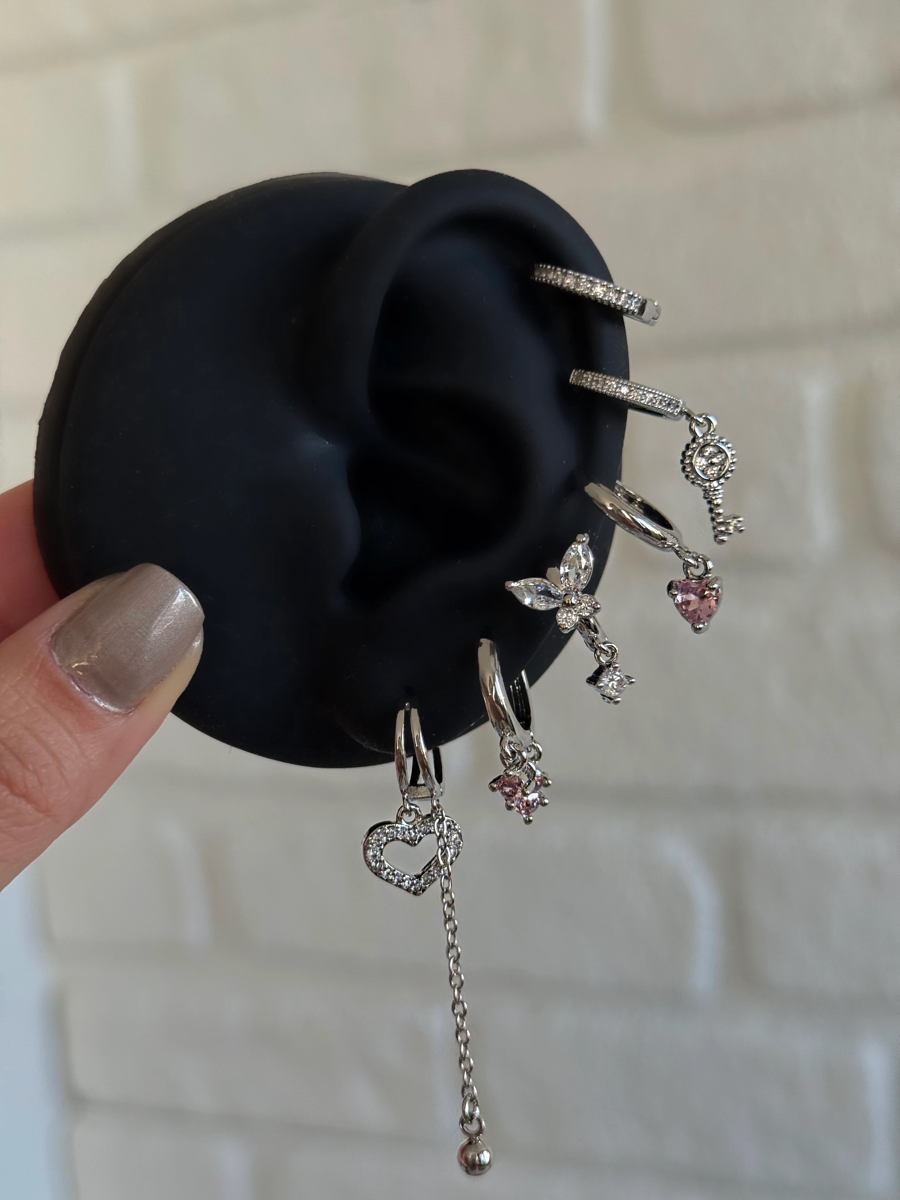 Çelik Silver Kelebekli 6 Lı Küpe Seti