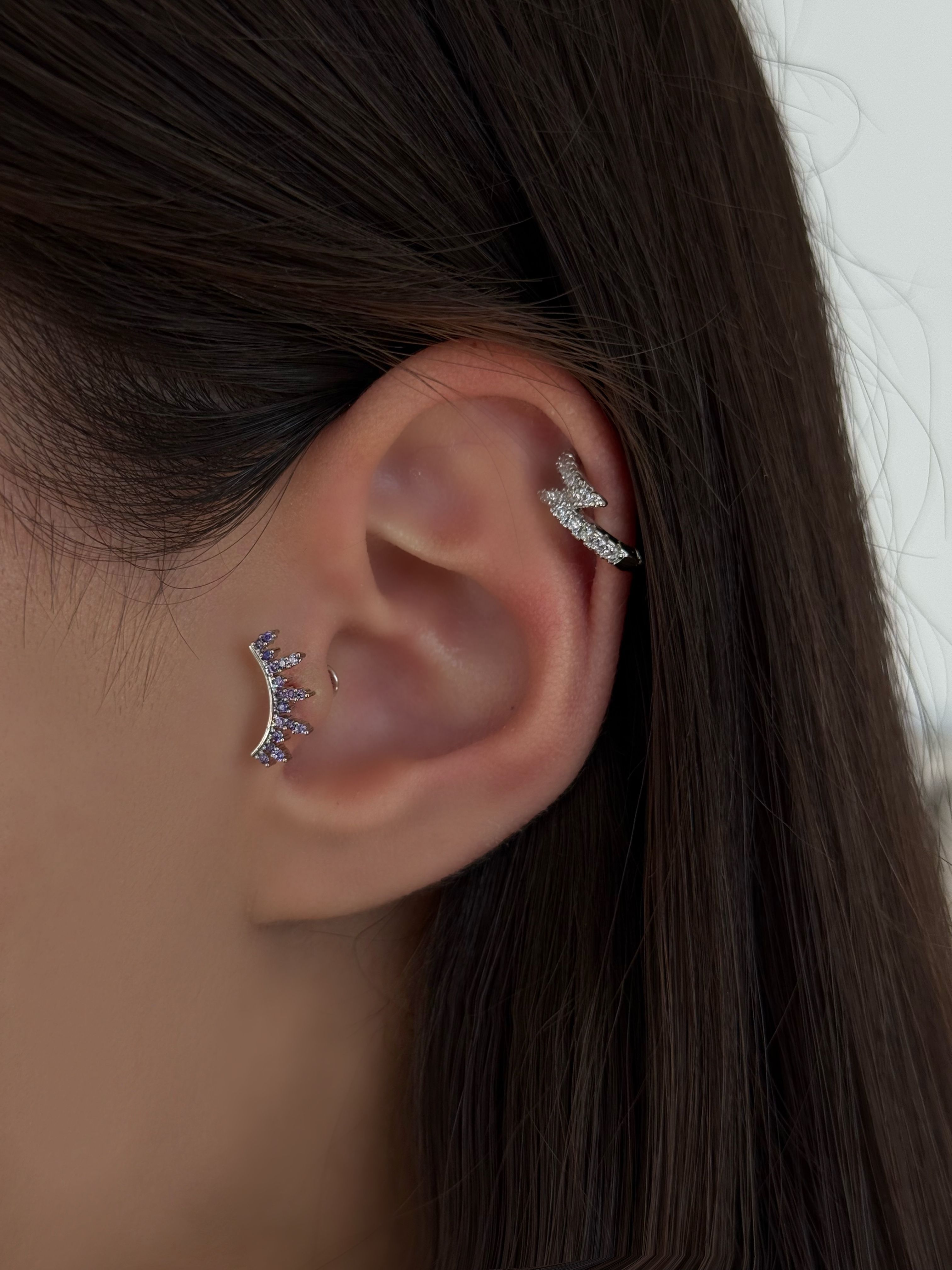 Cerrahi Çelik Silver Lila Taş Detaylı Piercing