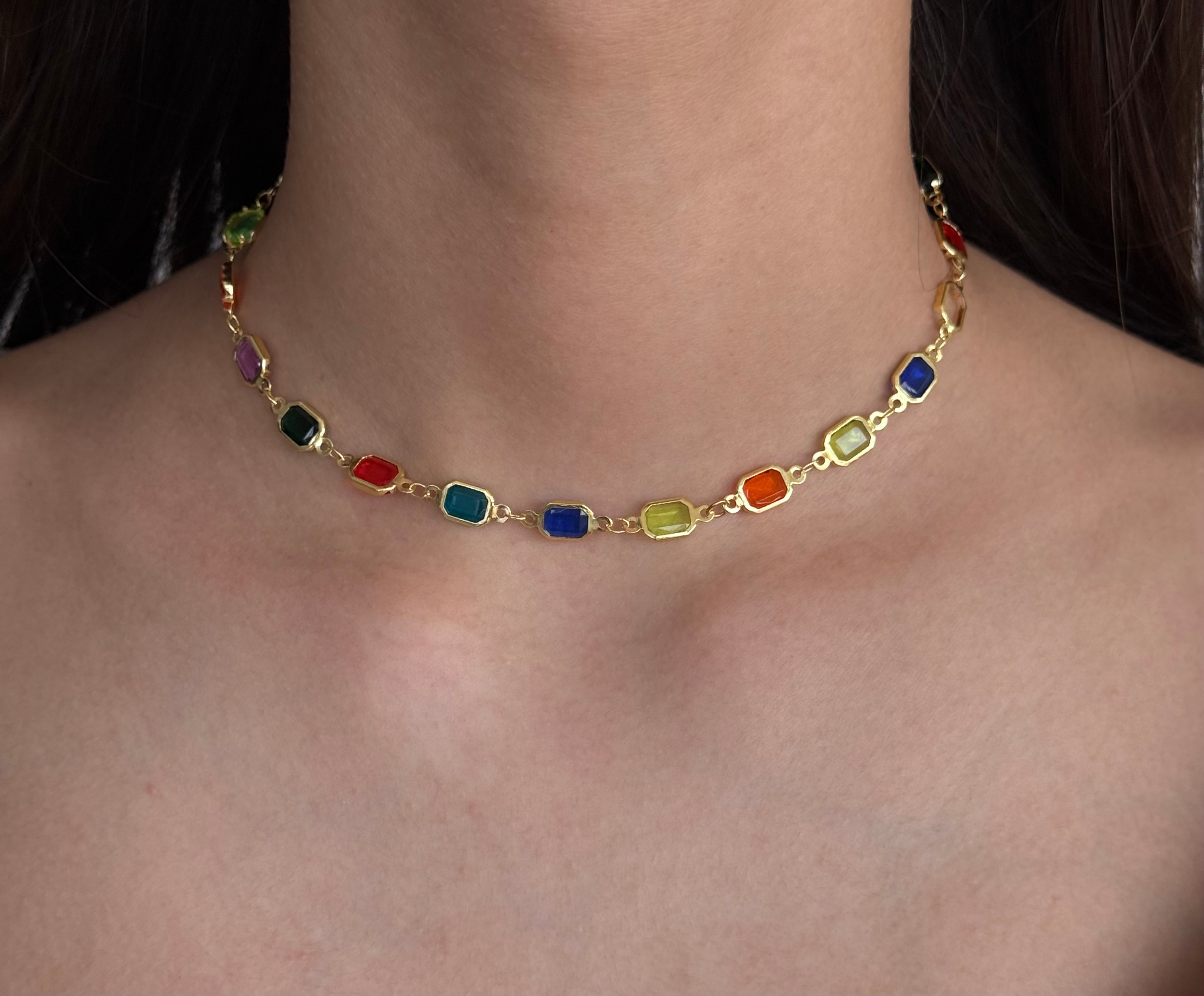 Renkli Baget Taşlı Choker