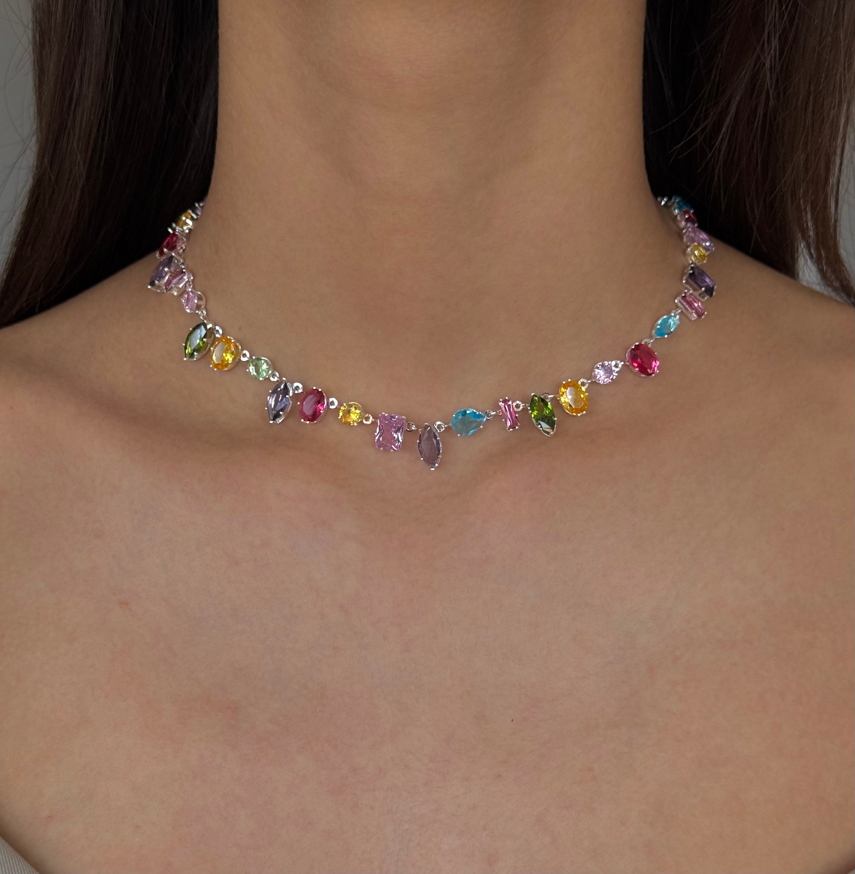 Çelik Rengarenk Baget Taşlı Choker