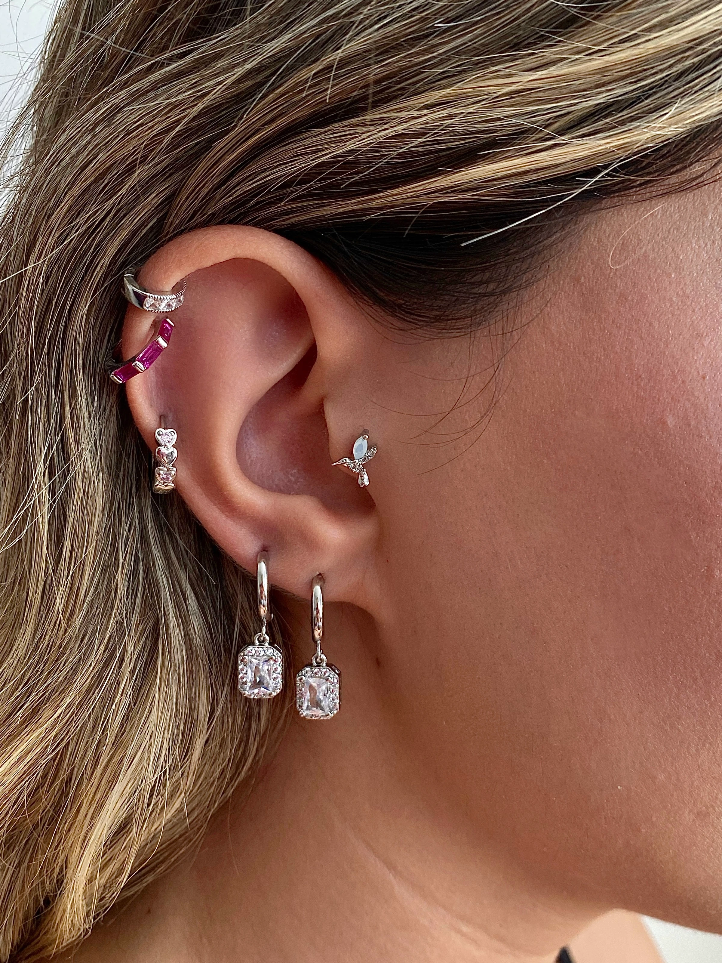 İthal Silver Baget Taşlı Küpe