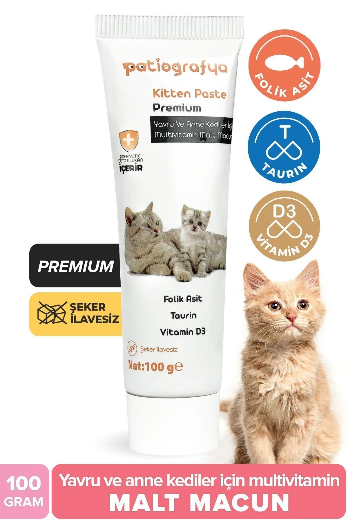 patiografya Hamile Anne Ve Yavru Kedi Için Taurin Ve Folik Asit Destekli Multivitamin Macun Kitten Paste Vitamin