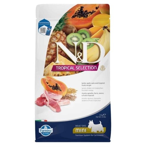 N&D Tropical Selection Kuzu Etli ve Tropikal Meyveli 1.5 Kg Mini Yetişkin Kuru Köpek Maması