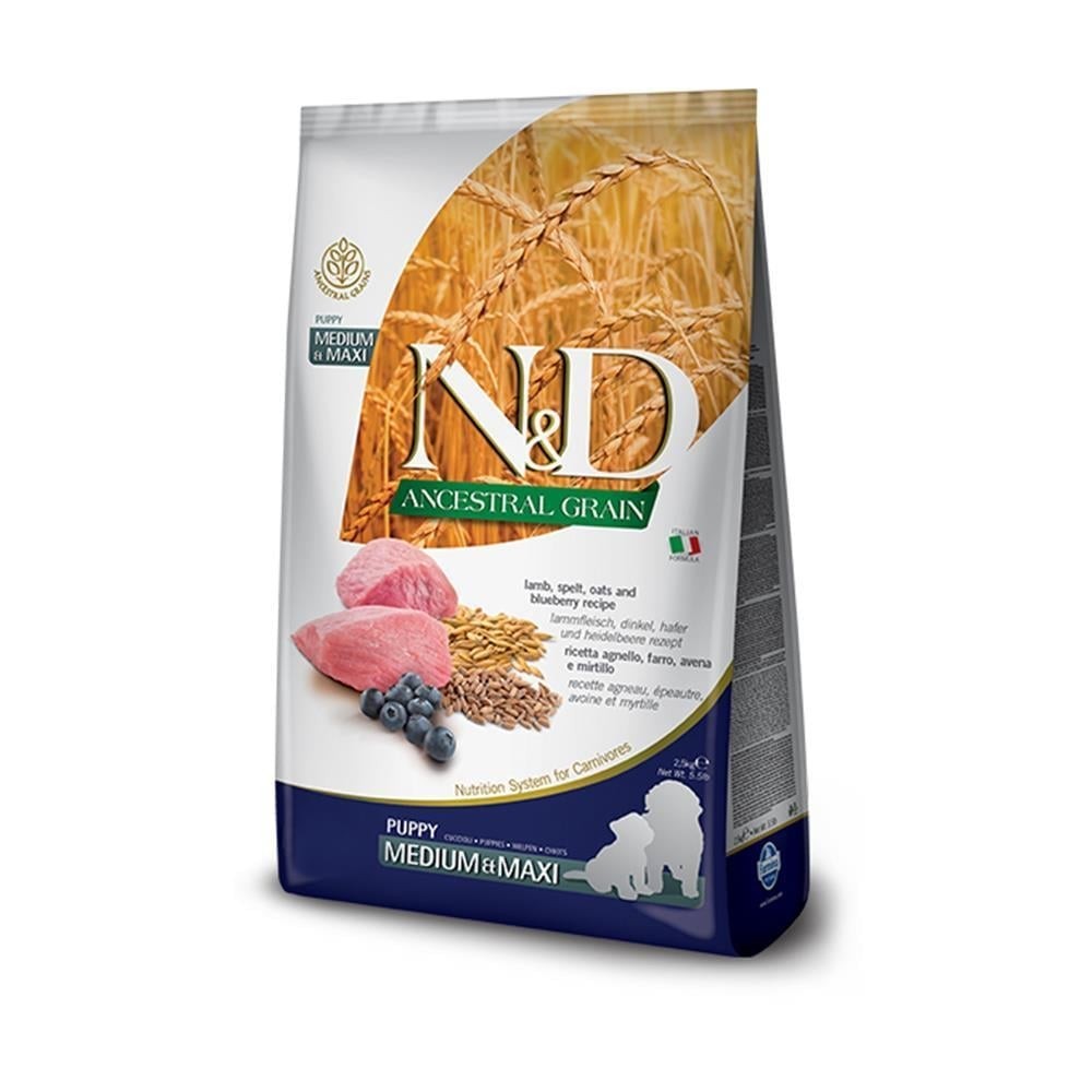 ND Ancestral Grain Düşük Tahıllı Kuzu Eti ve Yaban Mersinli Orta ve Büyük Irk Yavru Köpek Maması 12kg