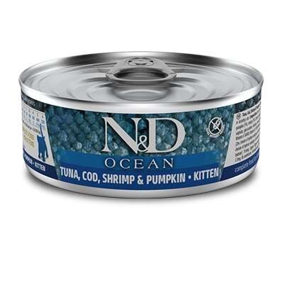 ND Ocean Kitten Ton Balığı, Morina Balığı Karides ve Balkabaklı Yavru Kedi Konservesi 70 Gr