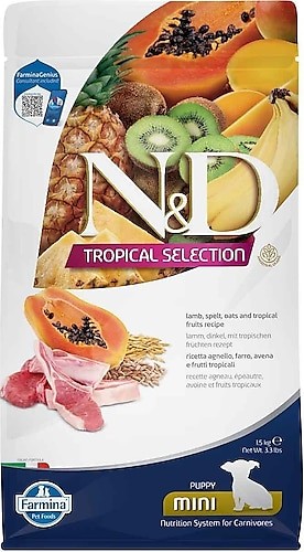 ND Tropical Selection Kuzu Etli ve Tropikal Meyveli Mini Irk Yavru Köpek Maması 1,5kg