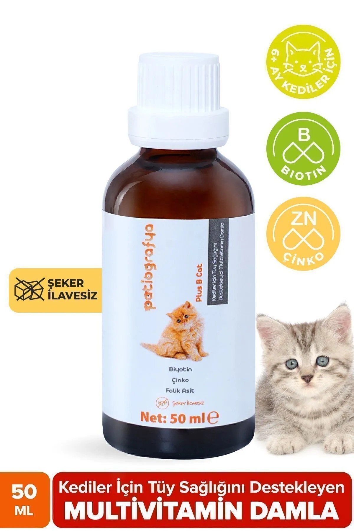 patiografya Plus B Kediler Için Tüy Dökümünü Azaltan, Besleyen Tüy Sağlığı Damlası Kedi Tüy Döküm Önleyici 50 ml