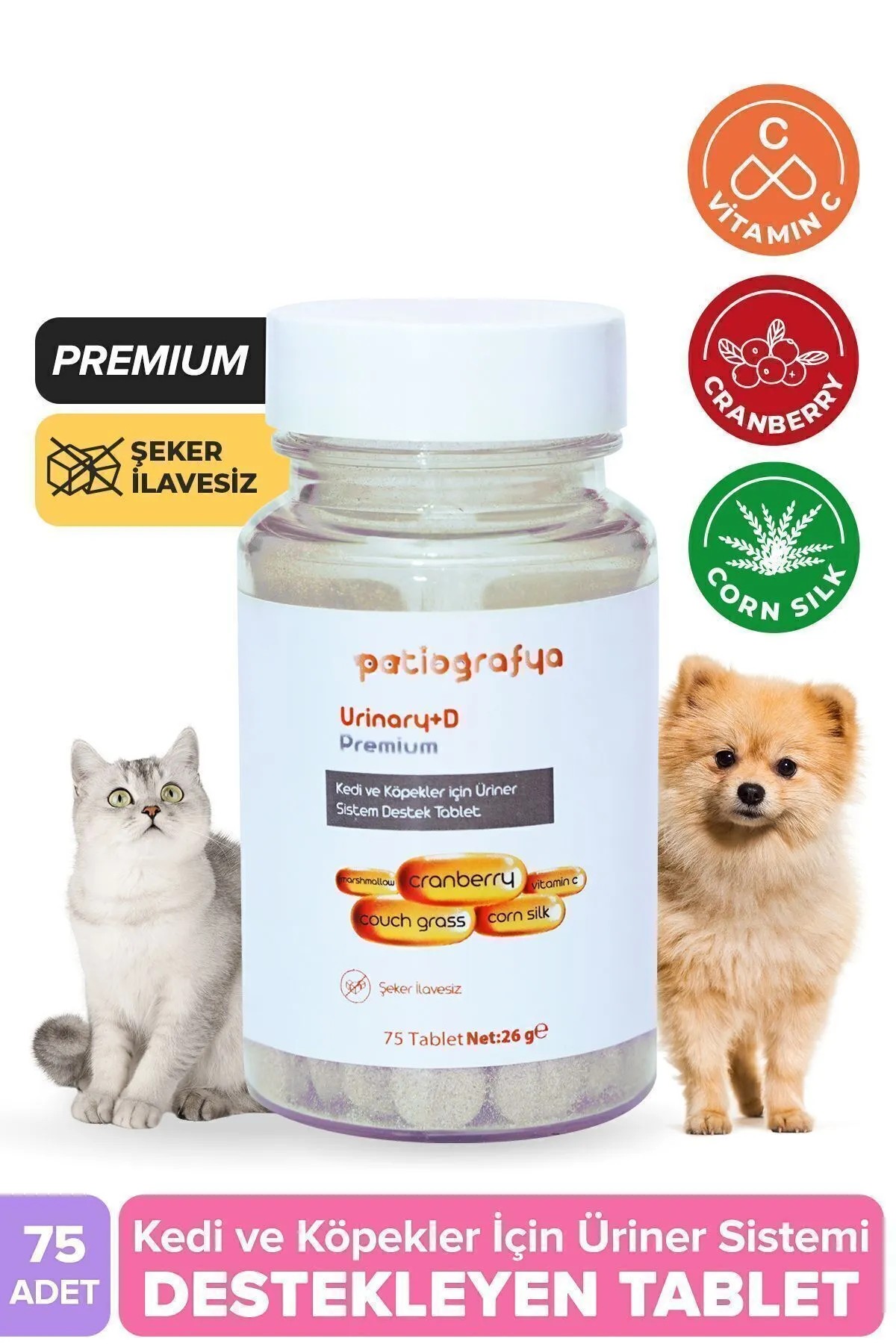 patiografya Premium Urinary+D Kediler ve Köpekler İçin Üriner Sistemi Destekleyici Tablet