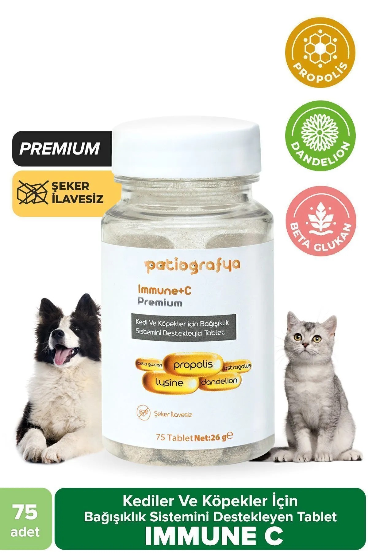 patiografya Premium Immune C Kedi Ve Köpek Için Bağışıklık Sistemini Destekleyen Tablet