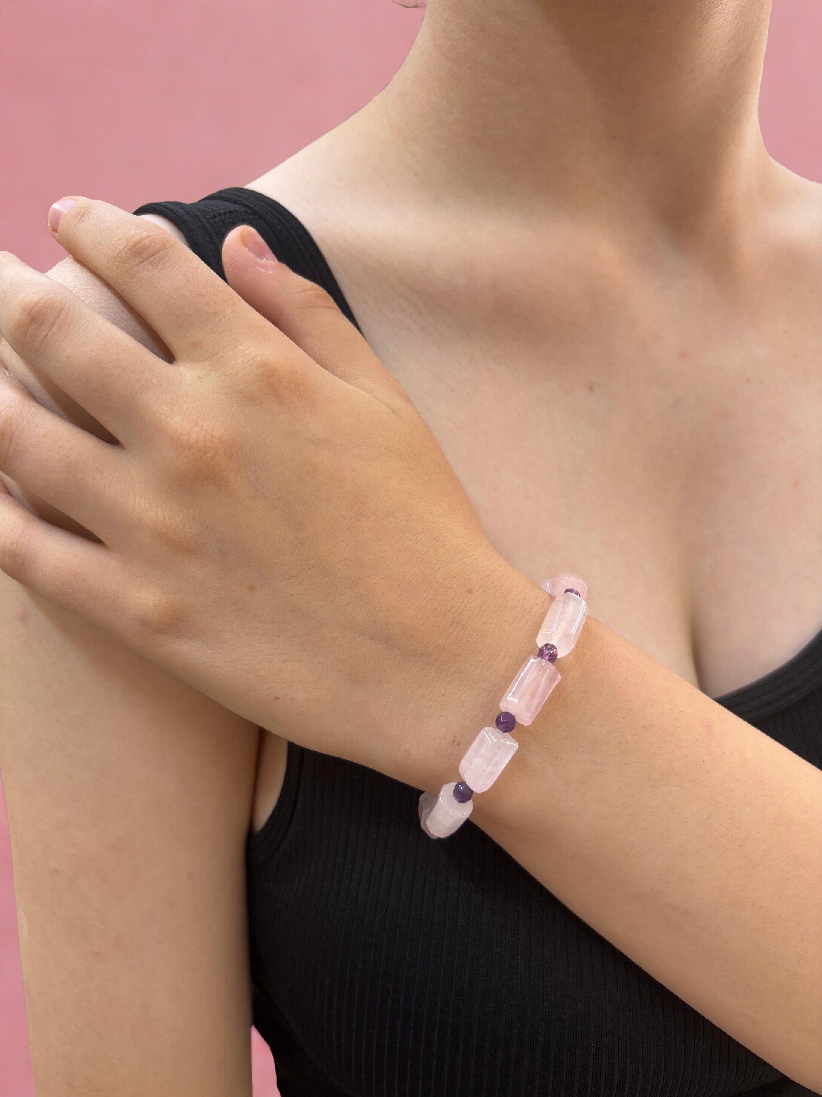 pembe Kuvars Ametist Bileklik