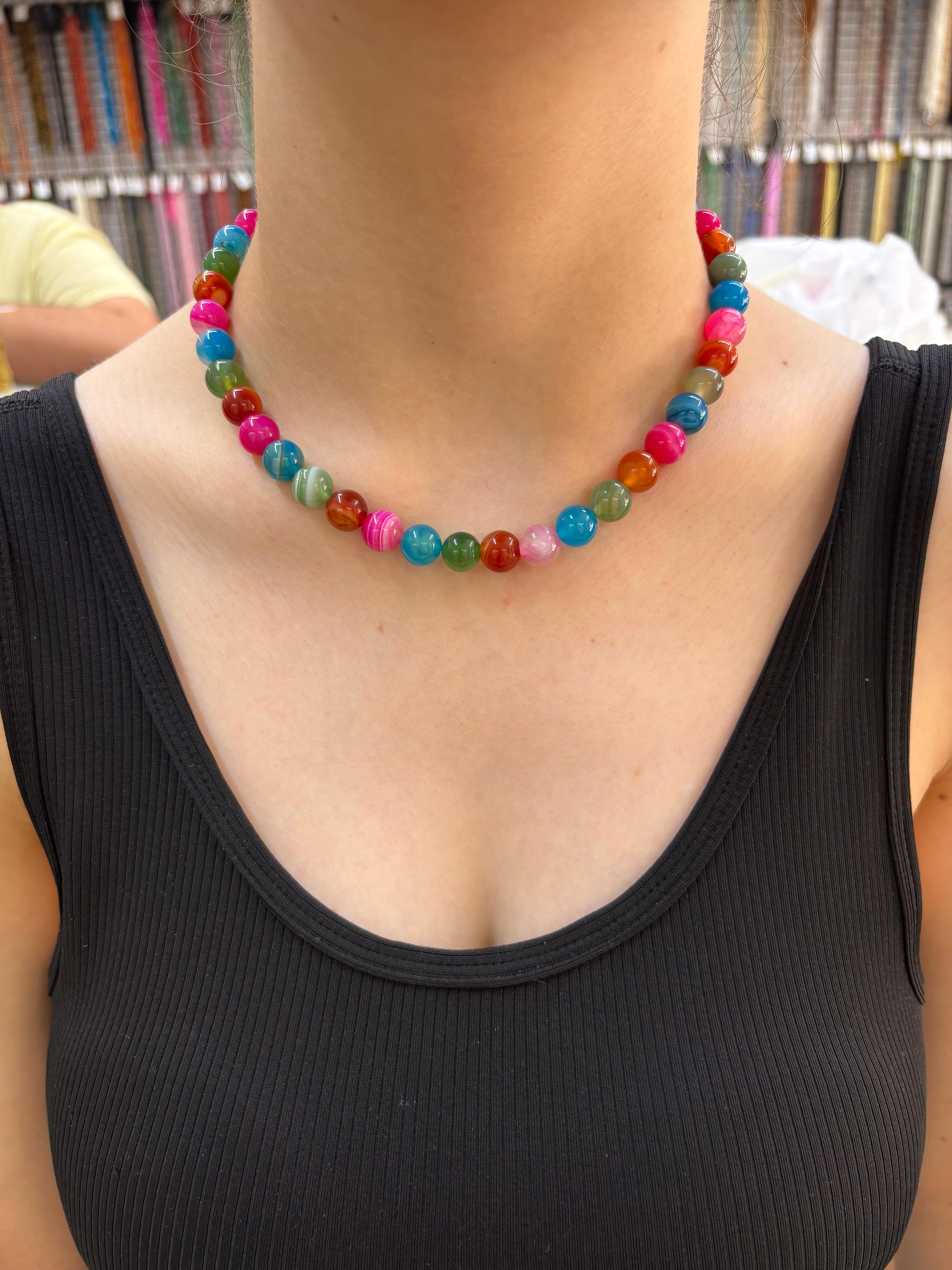 10 mm Renkli Akik Kolye 