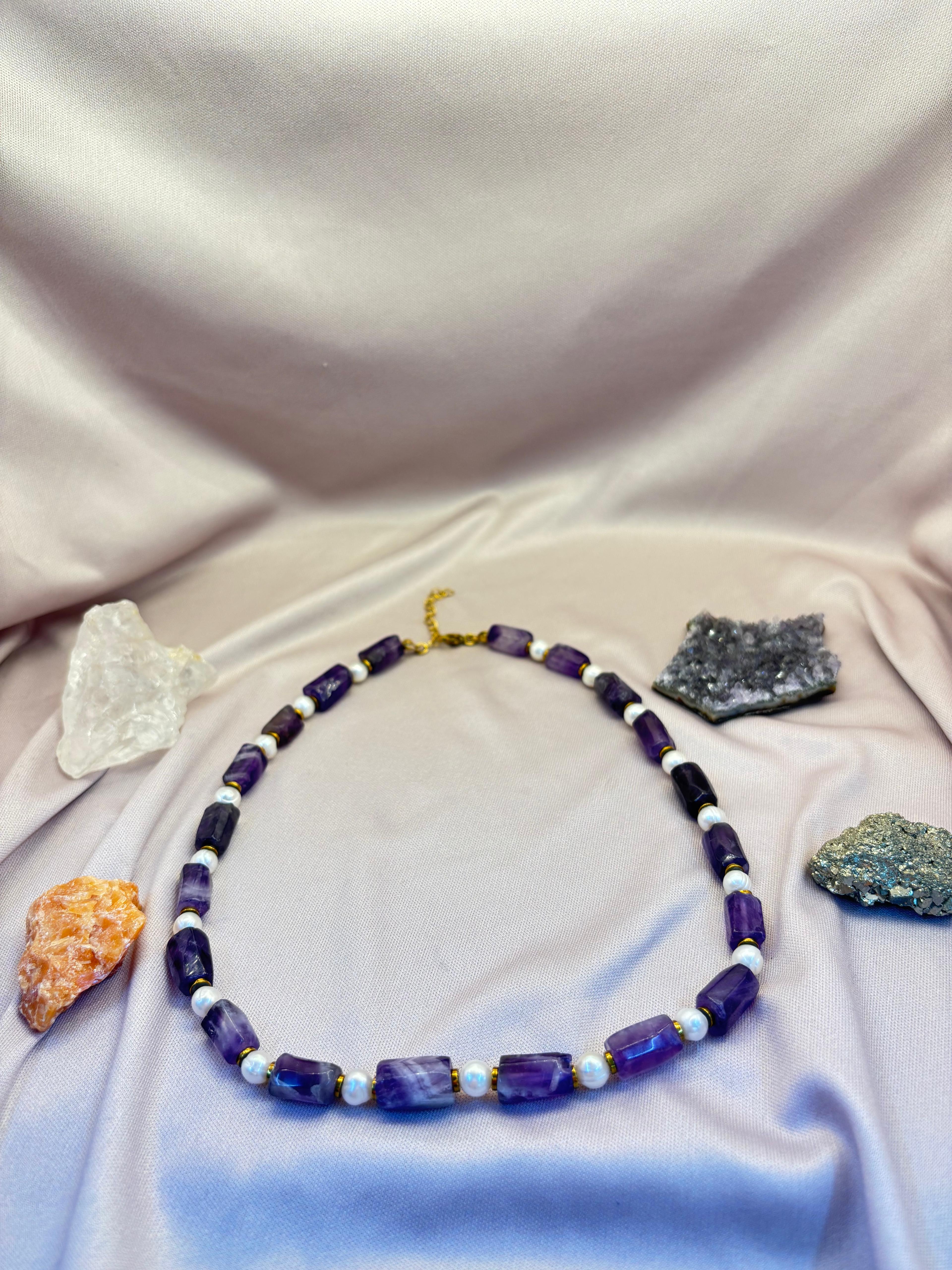 Ametist İnci Doğaltaş Kolye