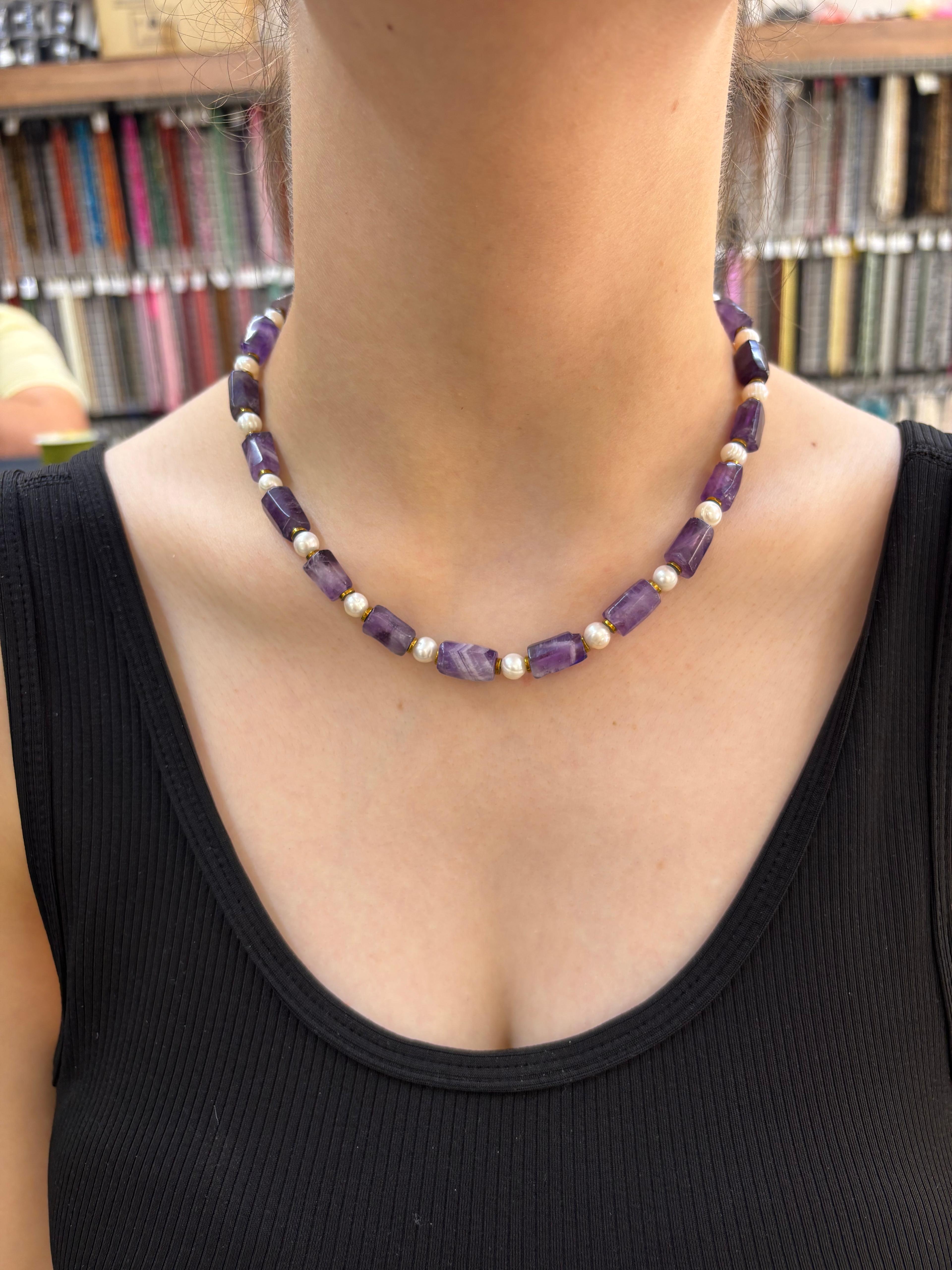 Ametist İnci Doğaltaş Kolye