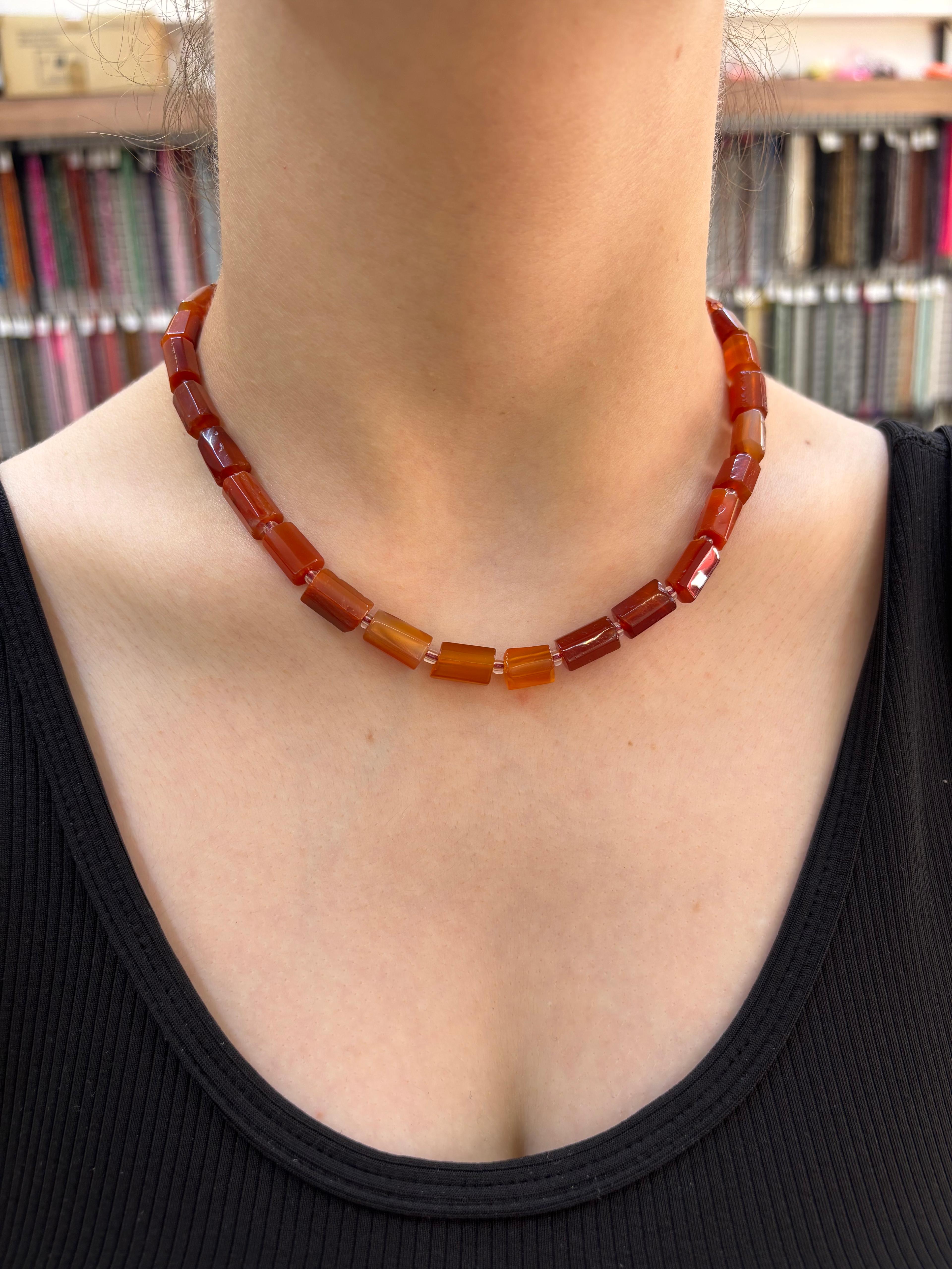 Boru Kesim Akik Taşı Kolye